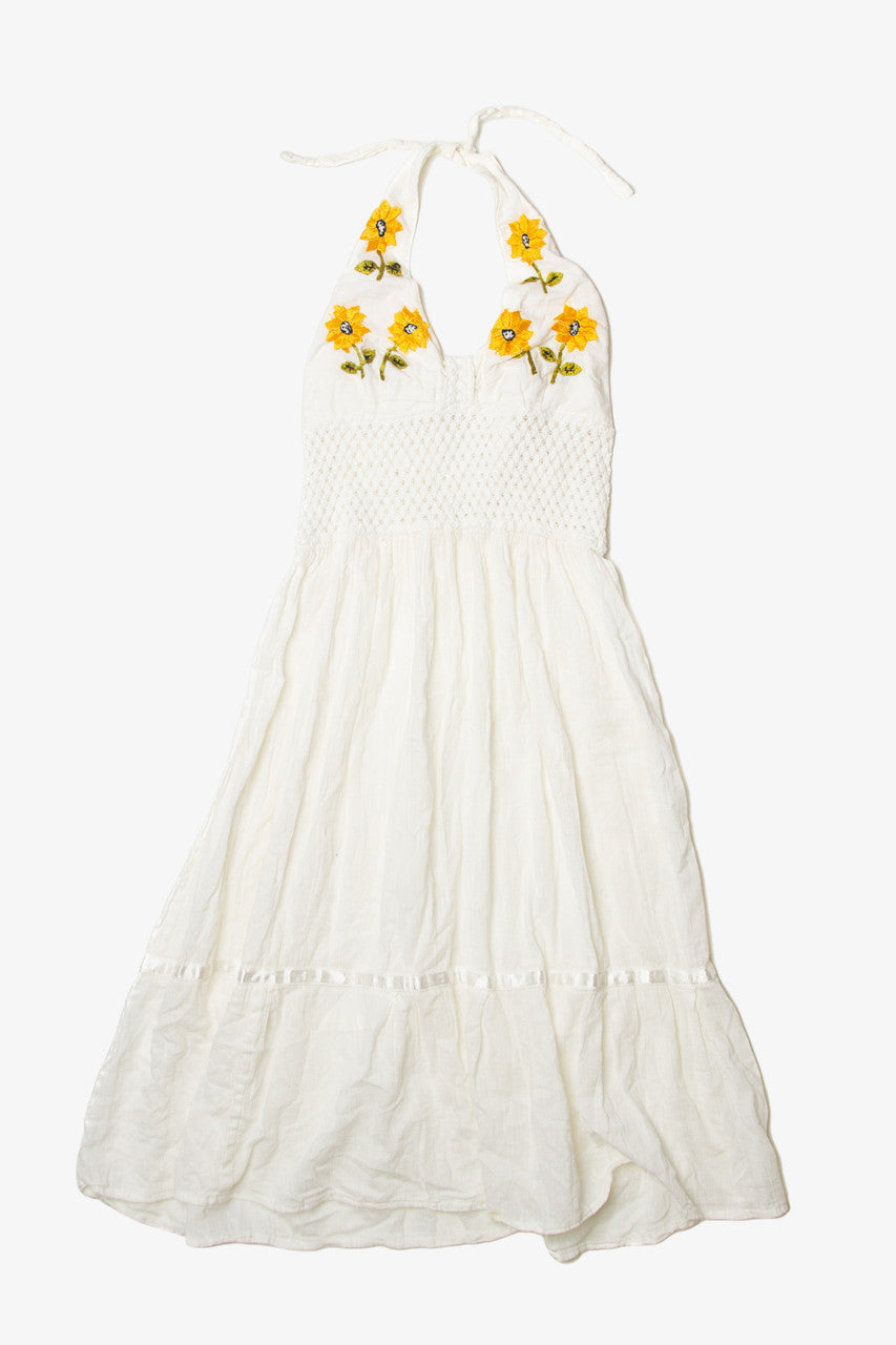 Vintage  Sunflower Embroidered Strapless Beach Dress