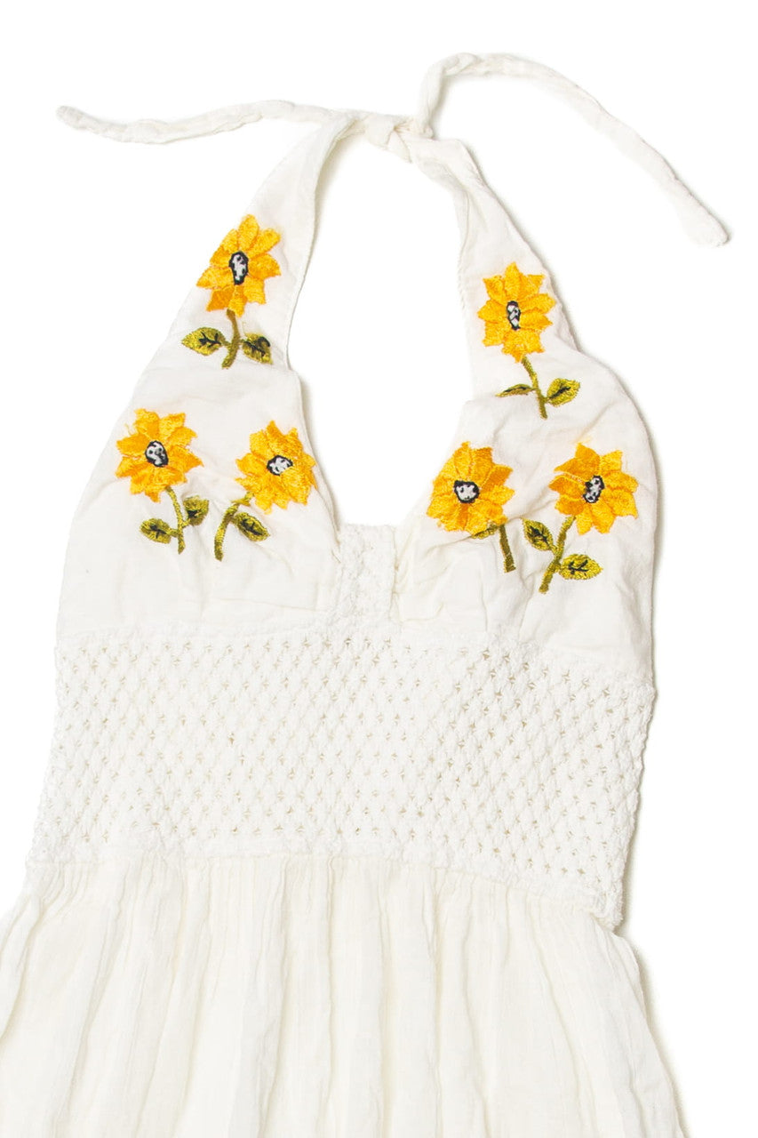 Vintage  Sunflower Embroidered Strapless Beach Dress