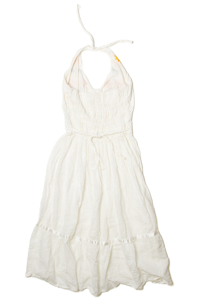Vintage  Sunflower Embroidered Strapless Beach Dress