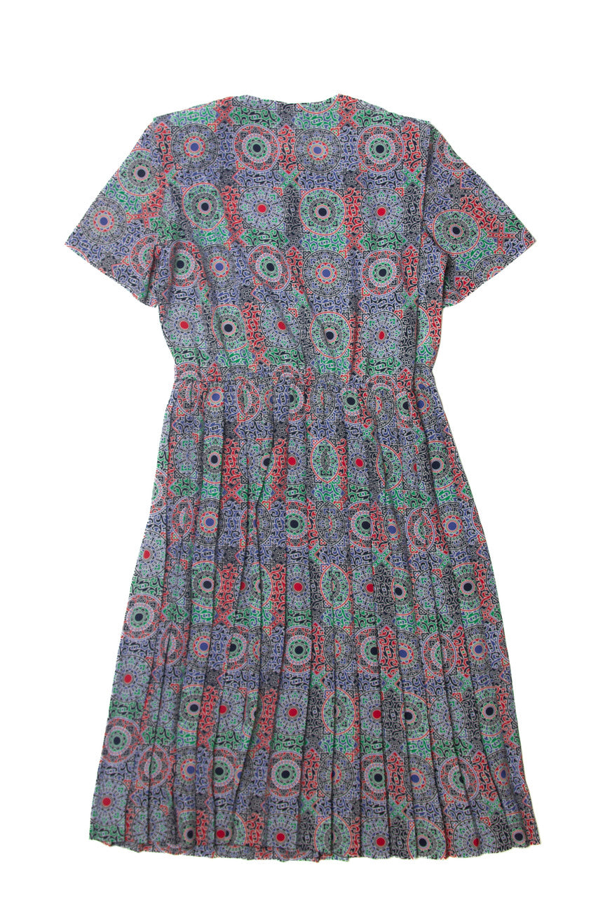 leslie fay dresses Vintage Leslie Fay Patterned Dress (1970s)
