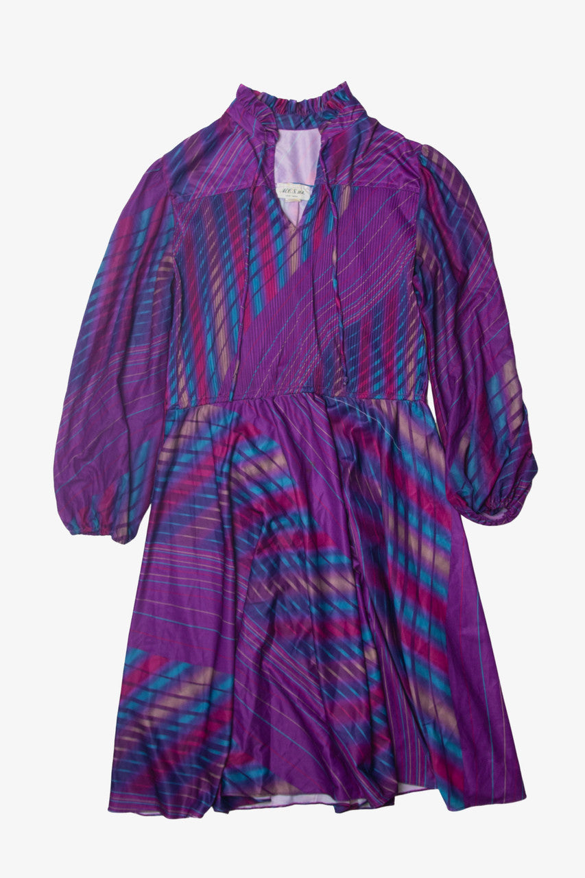 Vintage  M.L.S. Ltd. Purple Patterned Dress