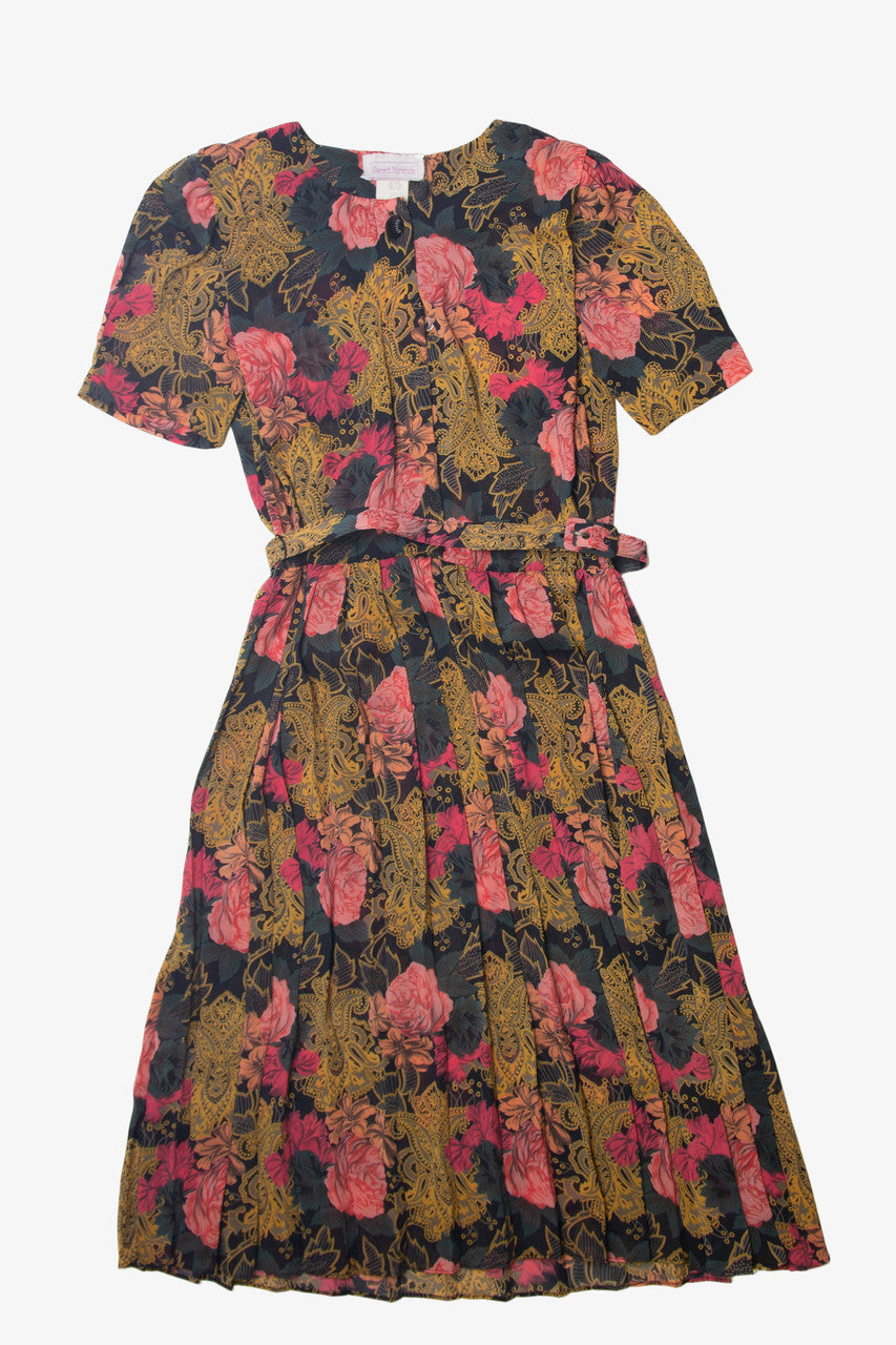 Vintage Sweet Miranda Matching Belt Floral Dress (1980s)