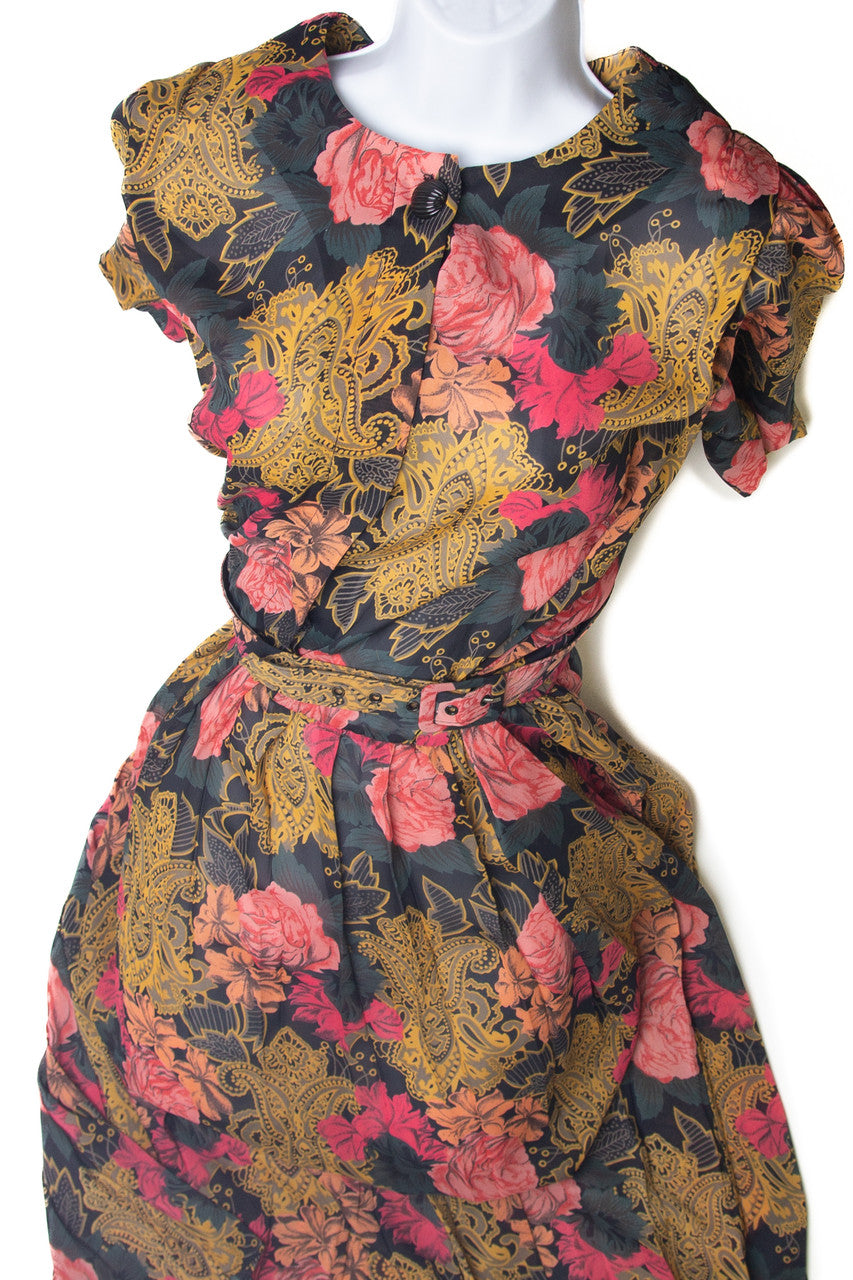 Vintage Sweet Miranda Matching Belt Floral Dress (1980s)