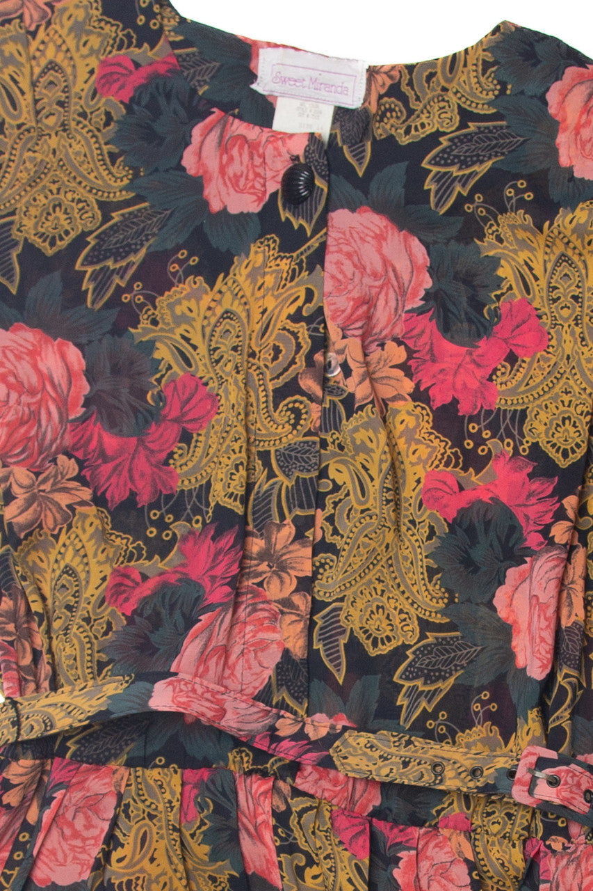 Vintage Sweet Miranda Matching Belt Floral Dress (1980s)