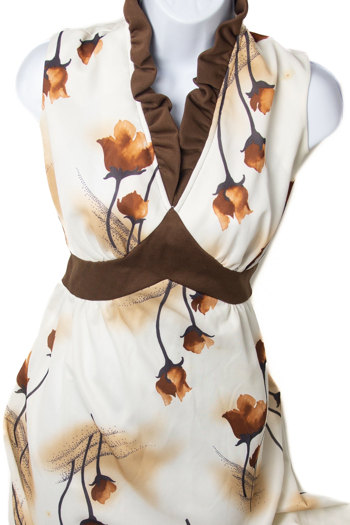brown dress with white flowers Tantra Spain Sl Long Ginkgo Flower Print Dress
