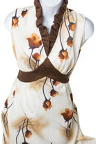 Recycled White And Brown Flowers Dress