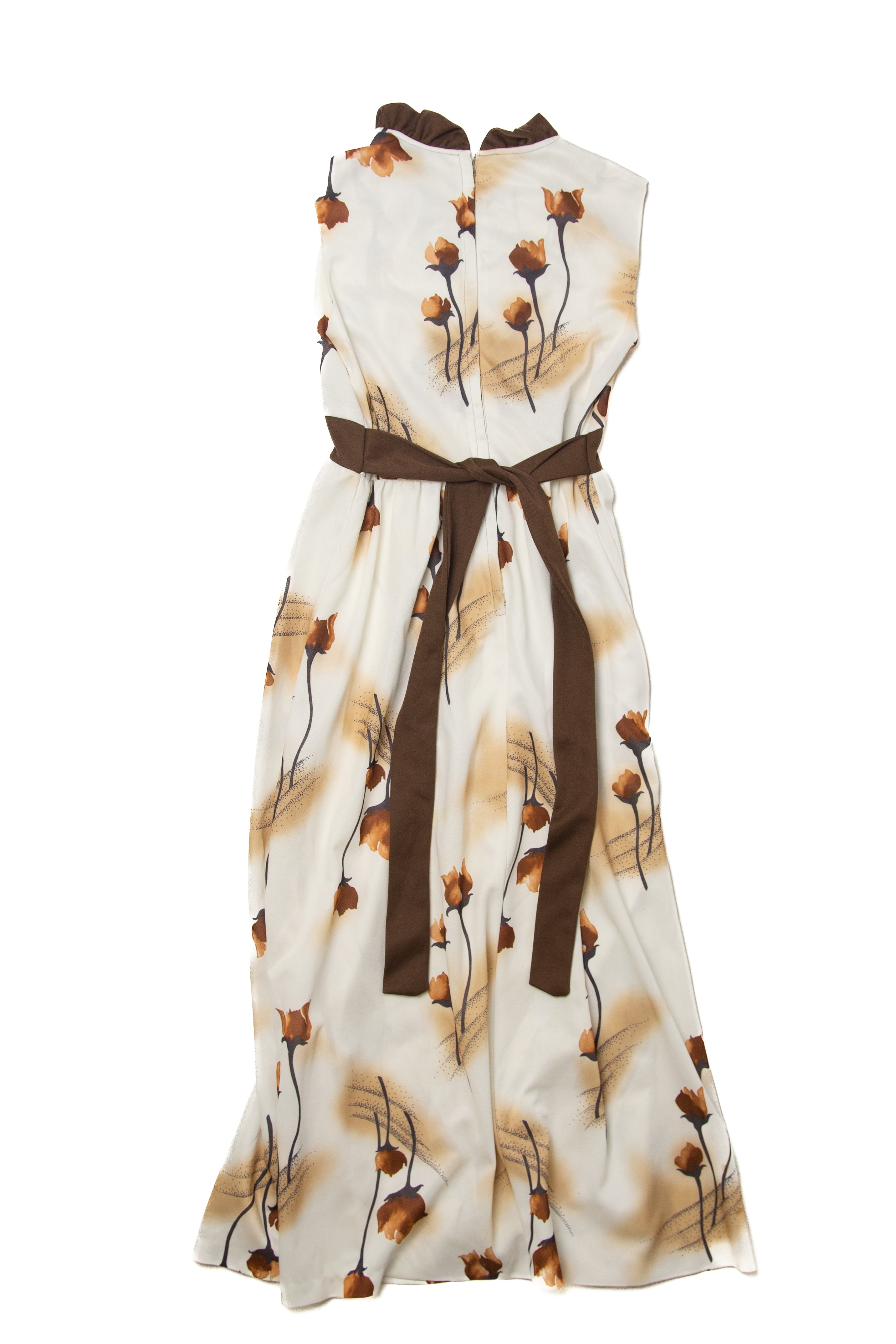 white and brown dress for women LUSH Brown and White Floral Dress - Pleated Dress - Midi Dress