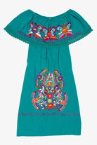 Vintage Turquoise Mexican Huipil Style Embroidered Dress (2000s)