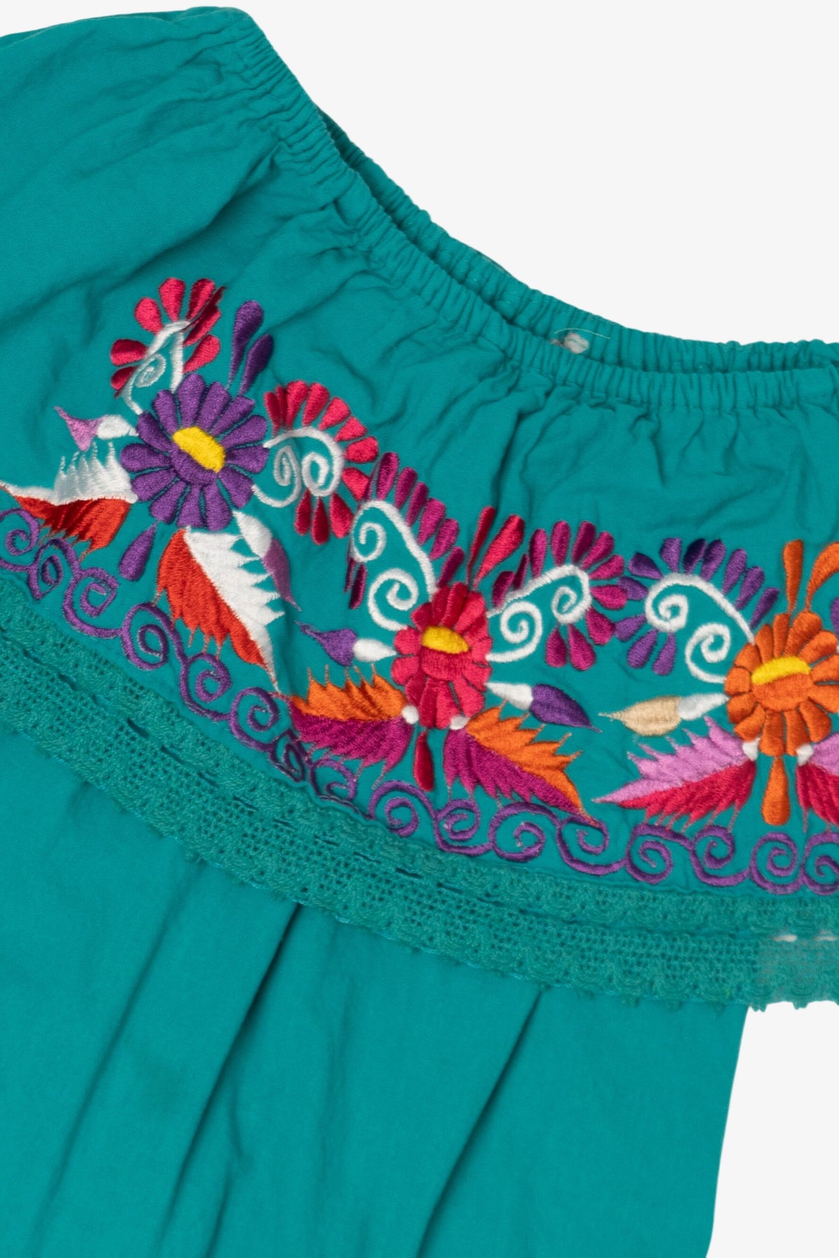 Vintage Turquoise Mexican Huipil Style Embroidered Dress (2000s)