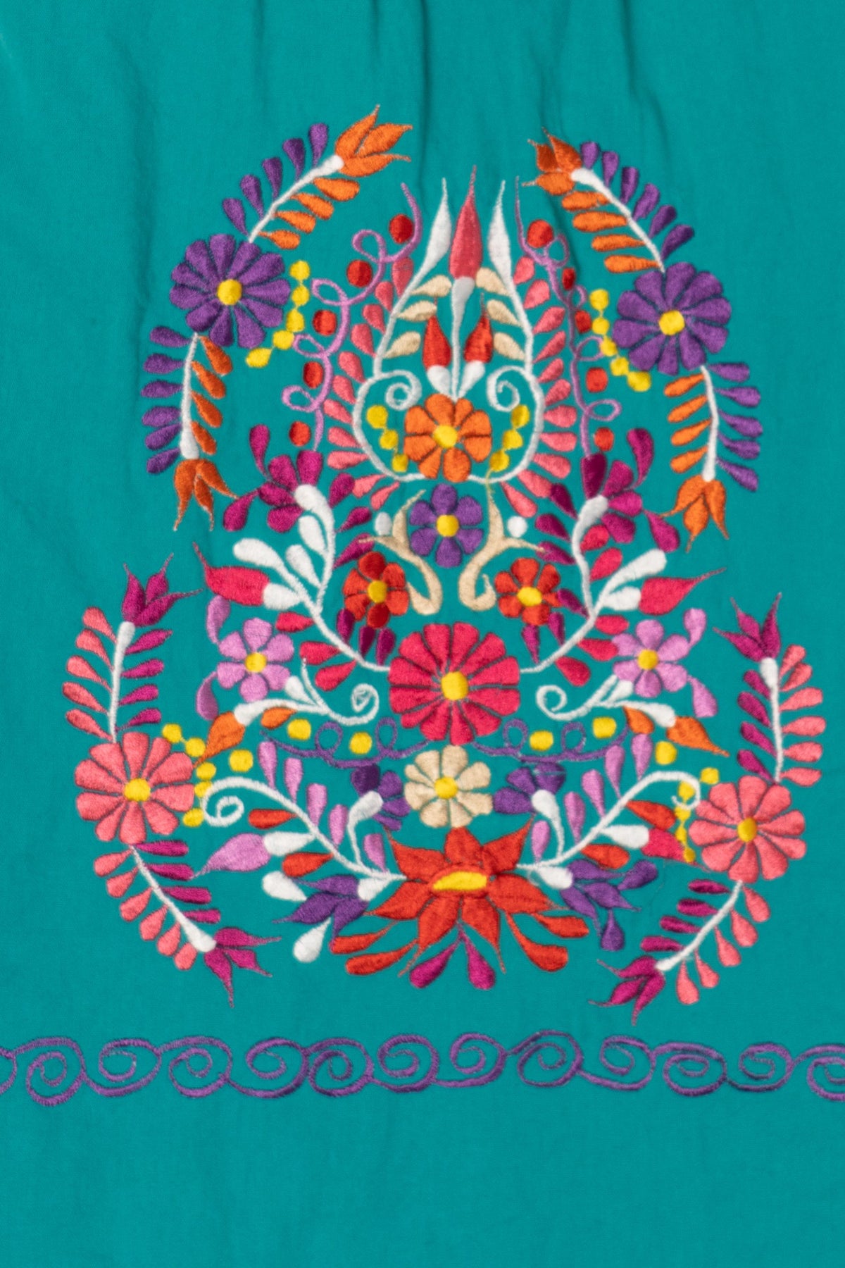 Vintage Turquoise Mexican Huipil Style Embroidered Dress (2000s)