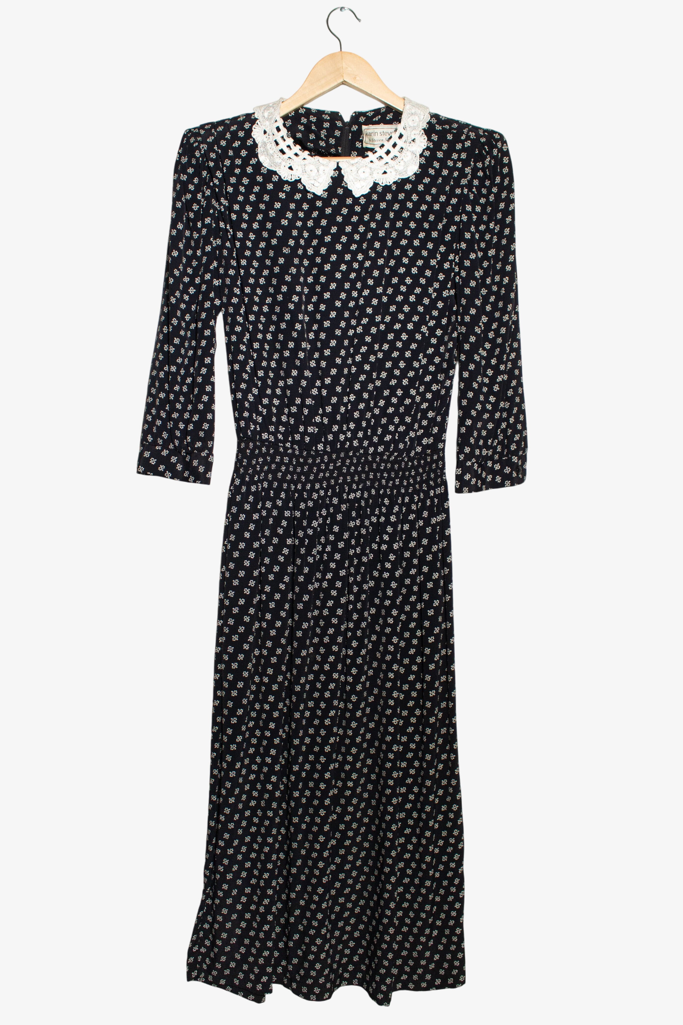 Vintage Karin Stevens Black Floral Maxi Dress (1980s)