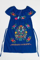 Vintage Blue Hand Embroidered Off The Shoulder Huipil Dress (1990s)
