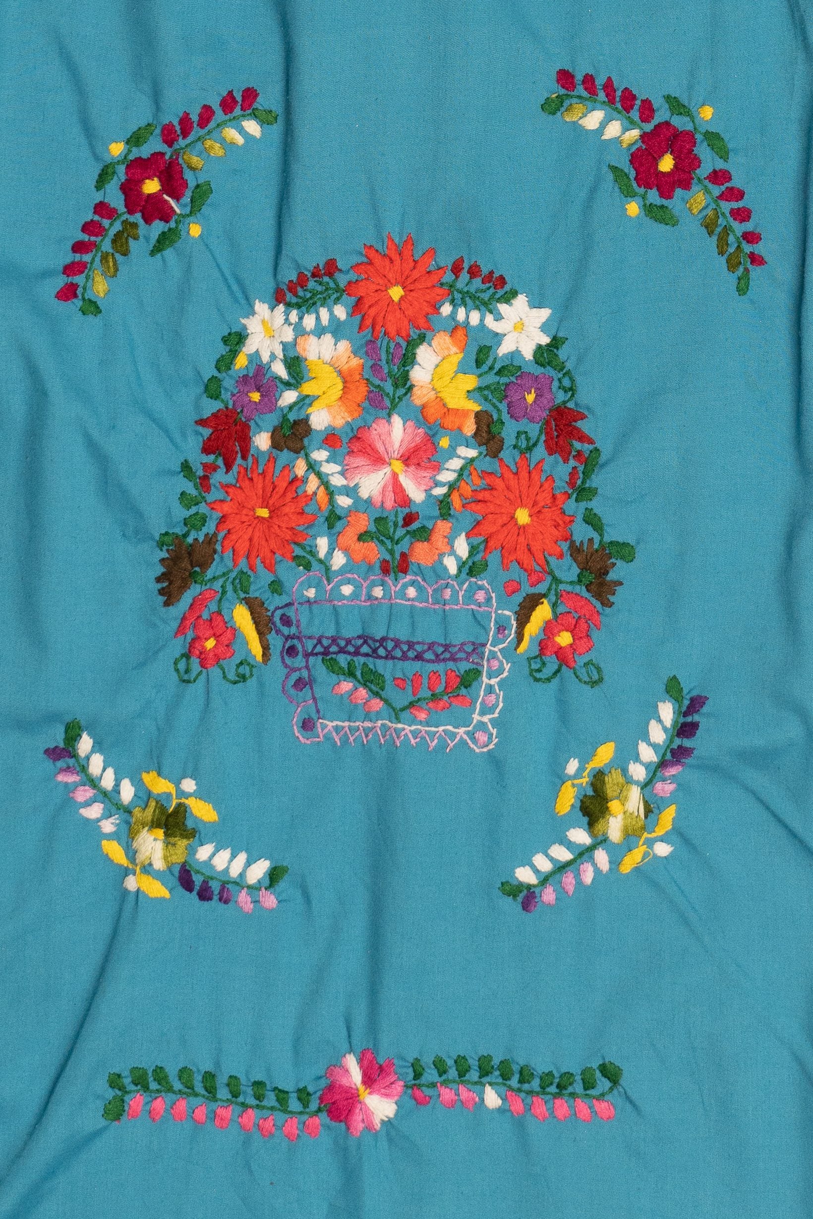 Vintage Turquoise Hand Embroidered Huipil Dress (1990s)