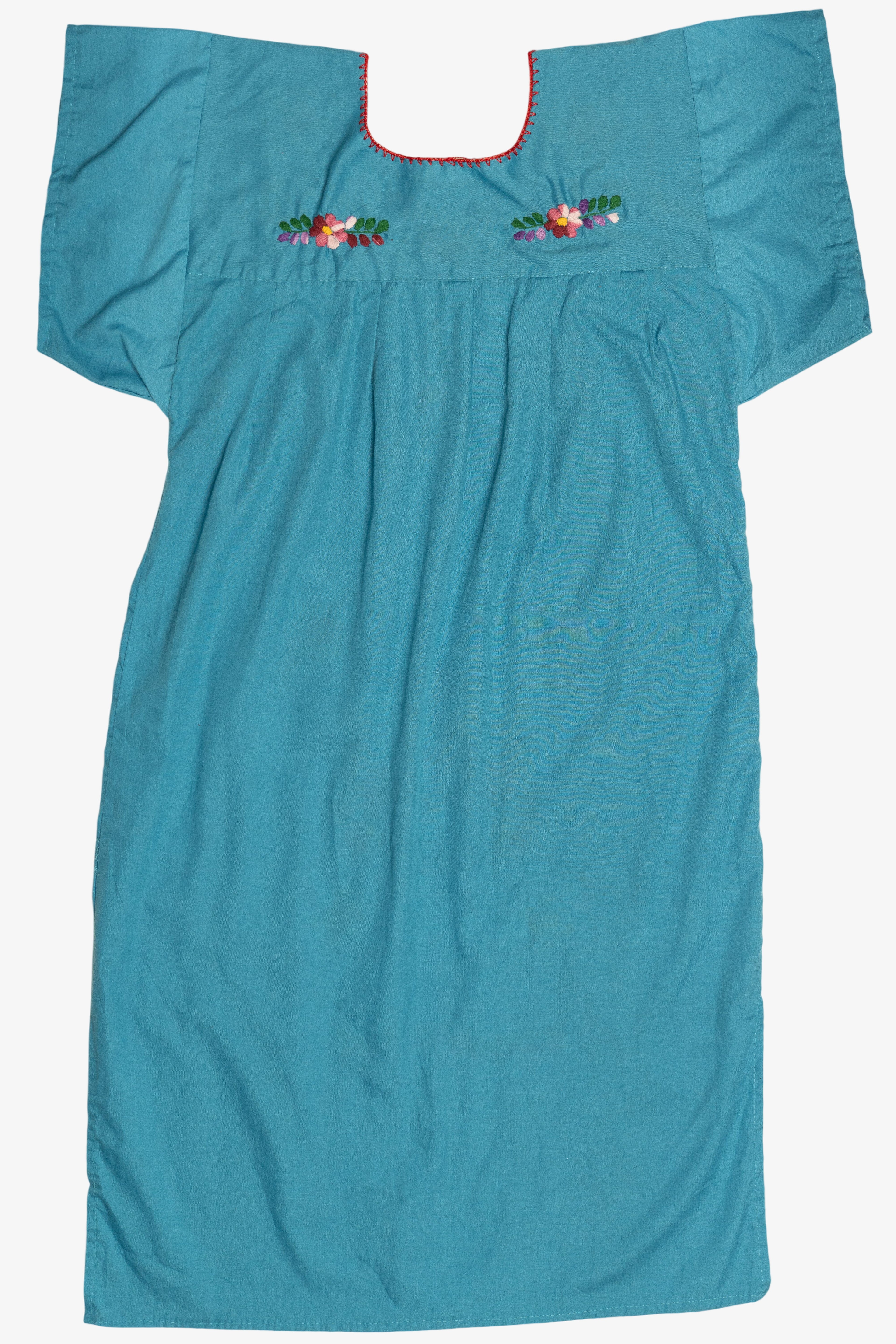 Vintage Turquoise Hand Embroidered Huipil Dress (1990s)