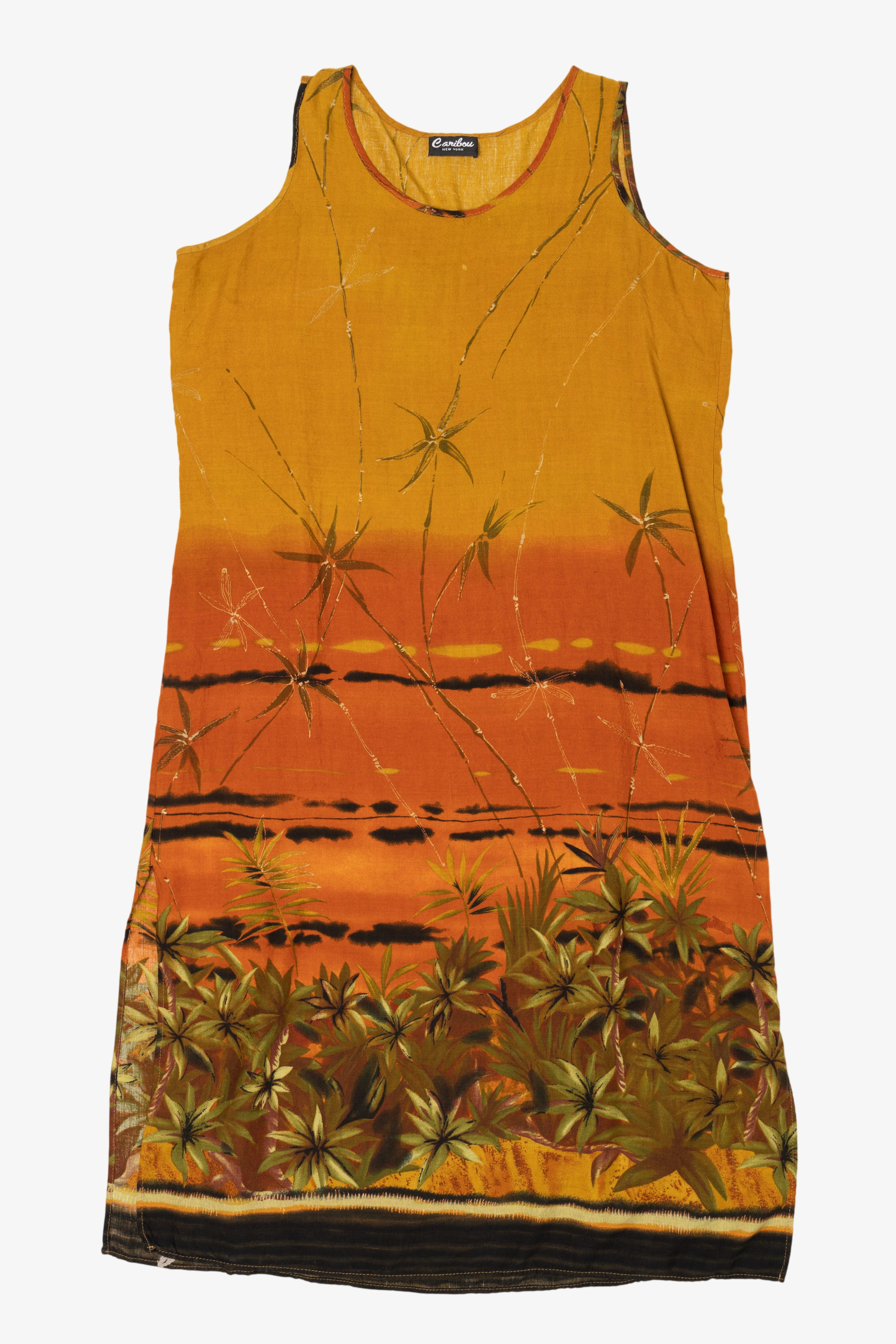 new york vintage dresses Vintage Orange Caribou New York Maxi Dress (1990s)
