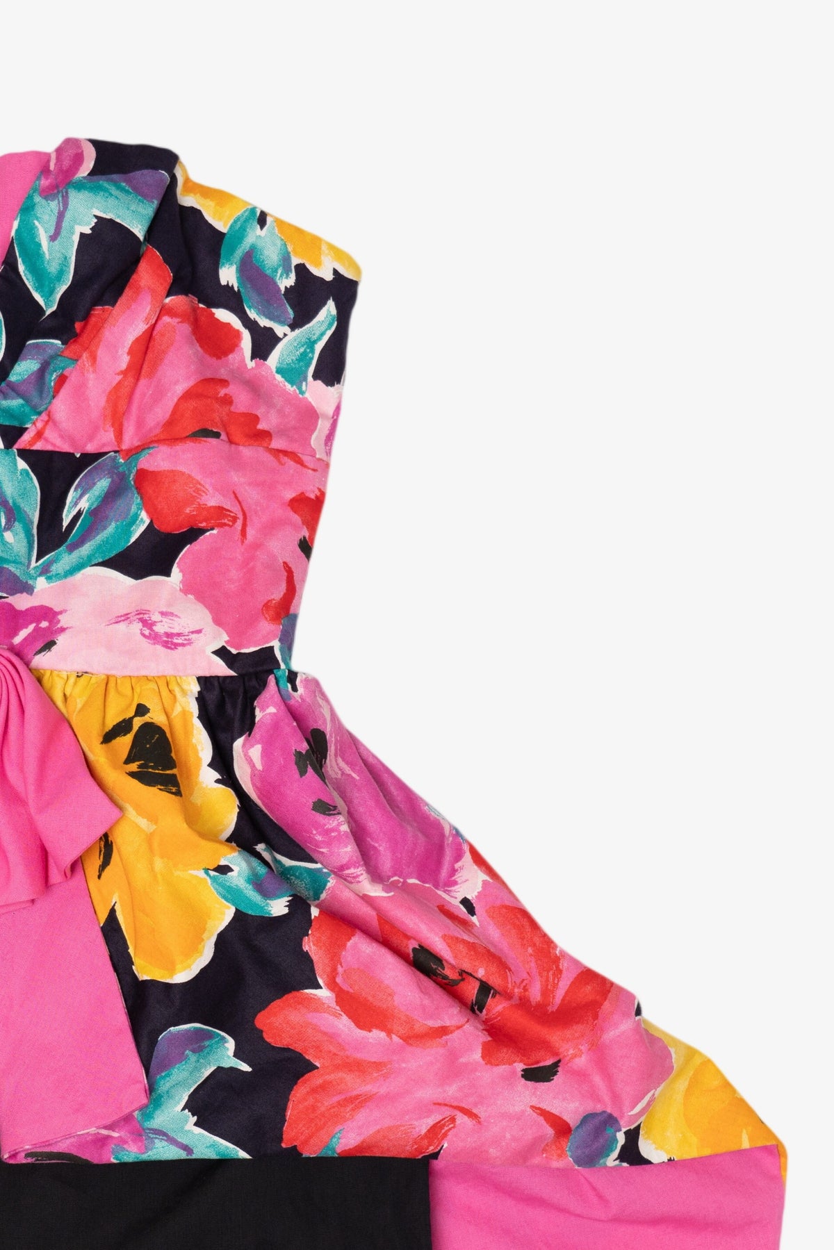 Vintage Hot Pink Floral Darcy ILGWU Union Made Cocktail Party Dress (1980s)