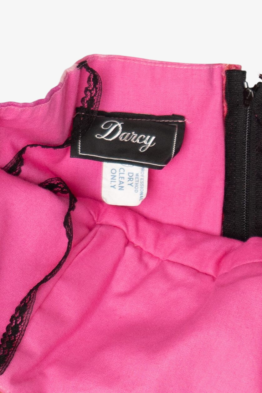 Vintage Hot Pink Floral Darcy ILGWU Union Made Cocktail Party Dress (1980s)