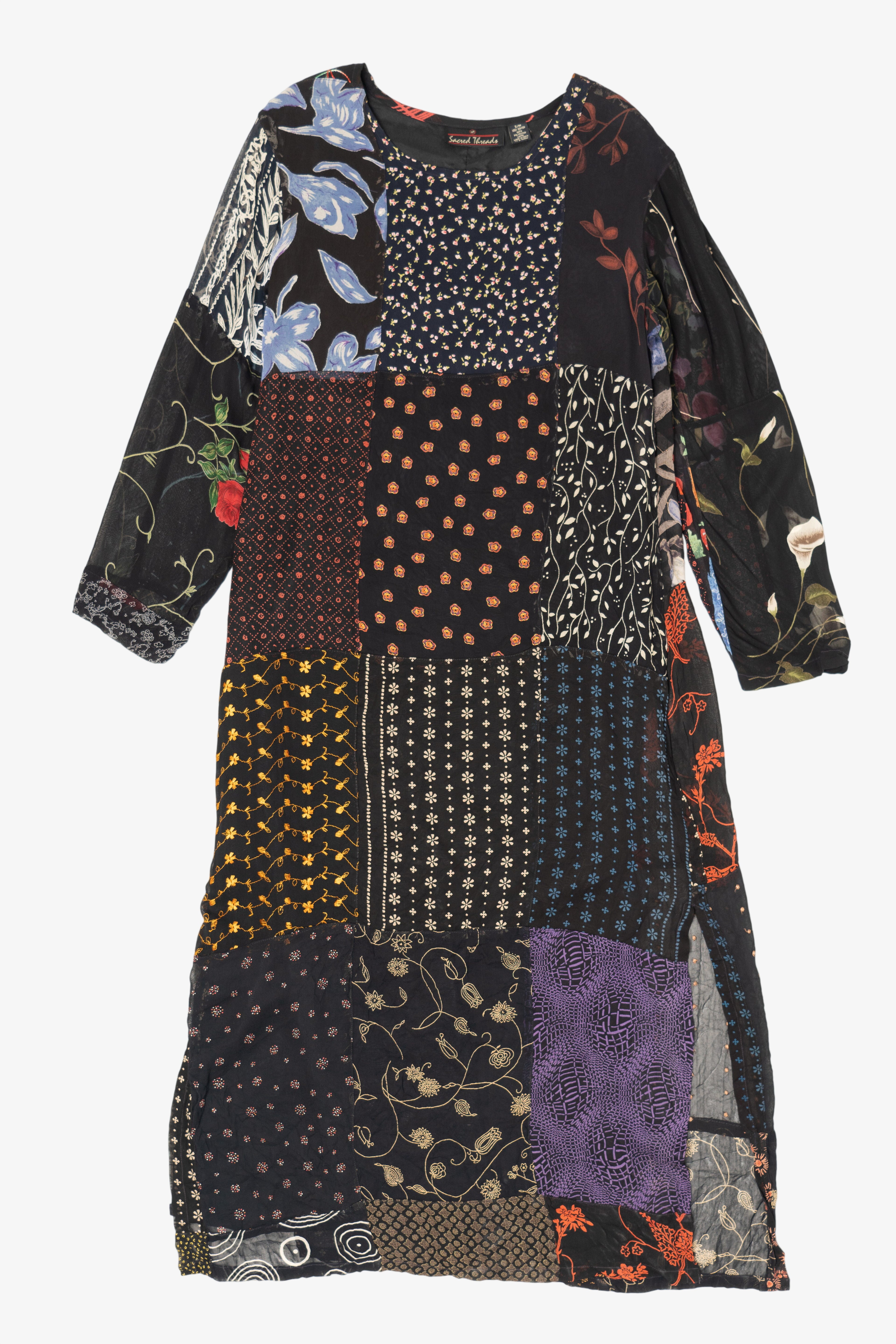 Vintage Black Sacred Threads Square Patches Maxi Dress (1990s)