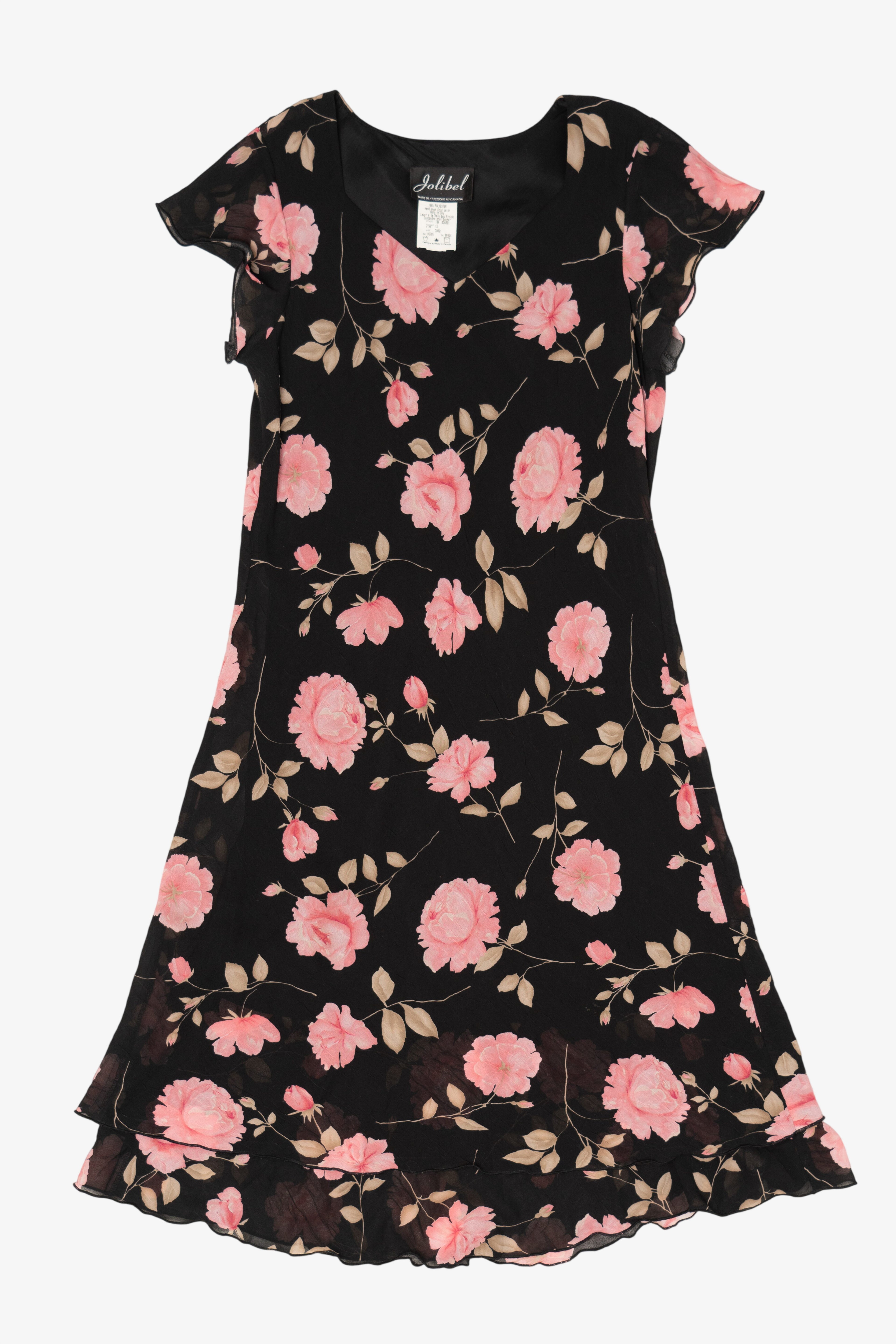 Vintage Black Jolibel Floral Dress (1990s)