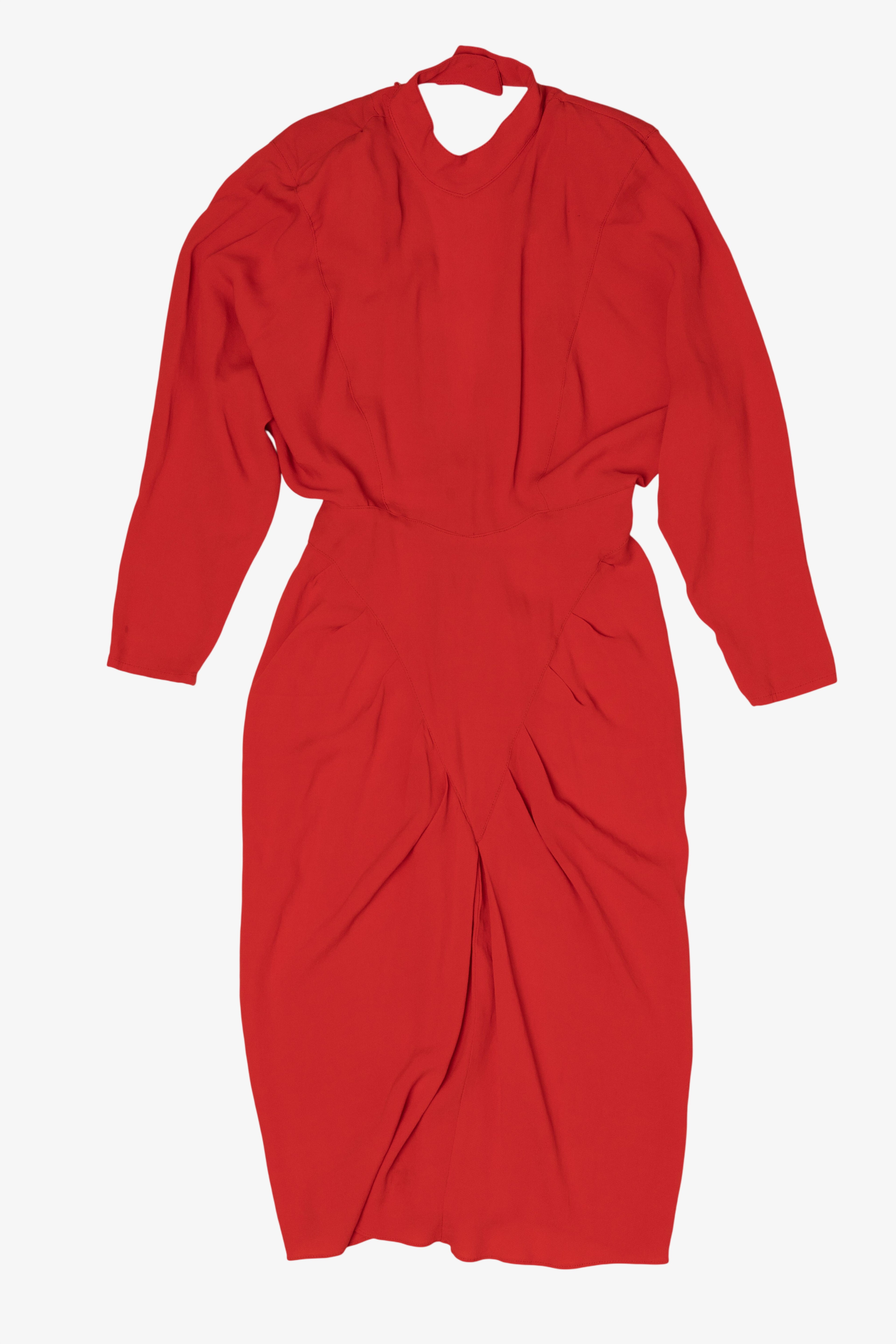 Vintage Red Miss Ashlee Collar Open Back Midi Dress (1980s)