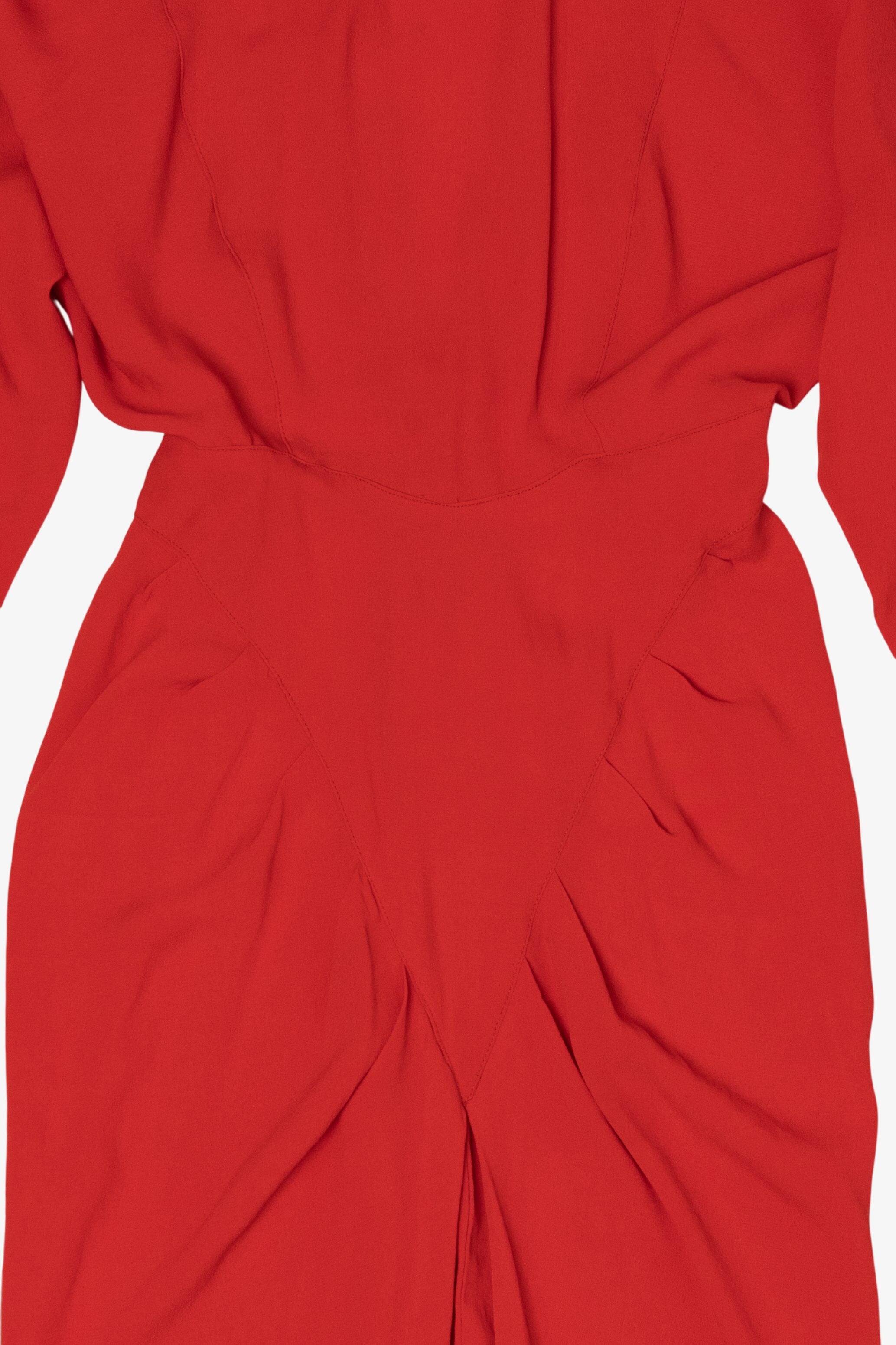 Vintage Red Miss Ashlee Collar Open Back Midi Dress (1980s)