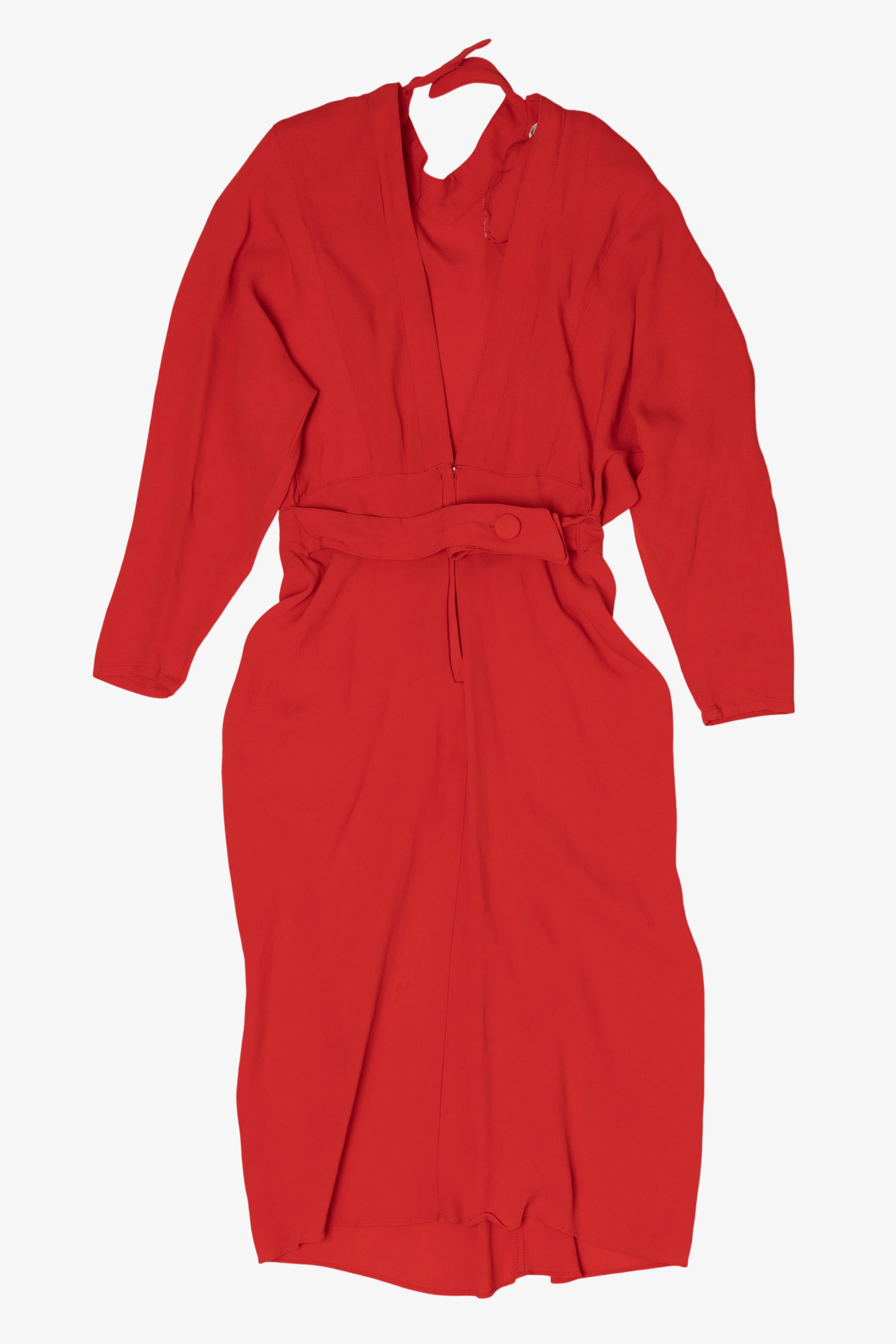 Vintage Red Miss Ashlee Collar Open Back Midi Dress (1980s)