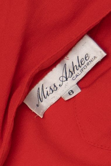 Vintage Red Miss Ashlee Collar Open Back Midi Dress (1980s)