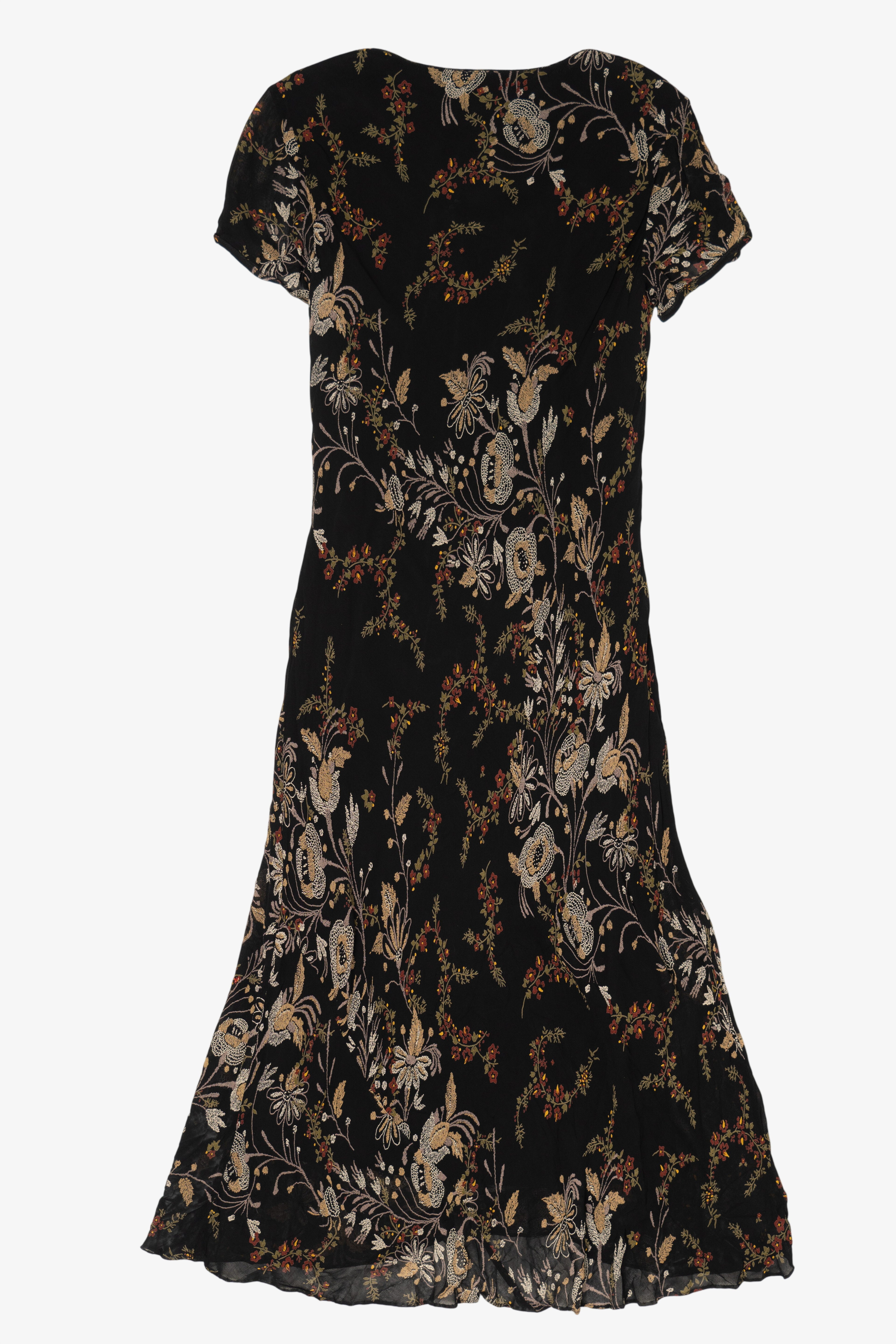 Vintage Black Floral Eva Blue Maxi Dress (1990s)