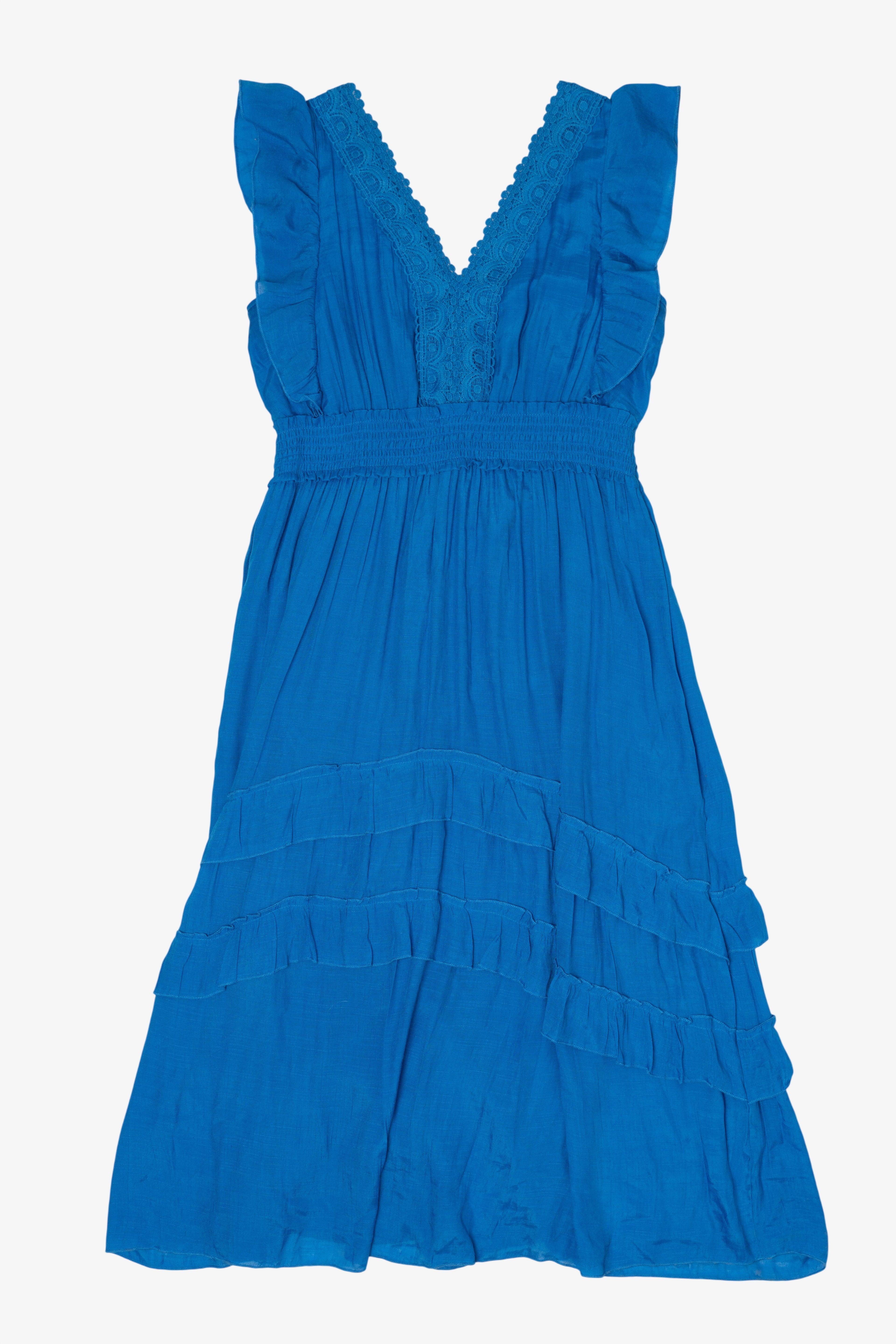Vintage Blue Kings Road Ruffle Lace Maxi Dress (1990s)