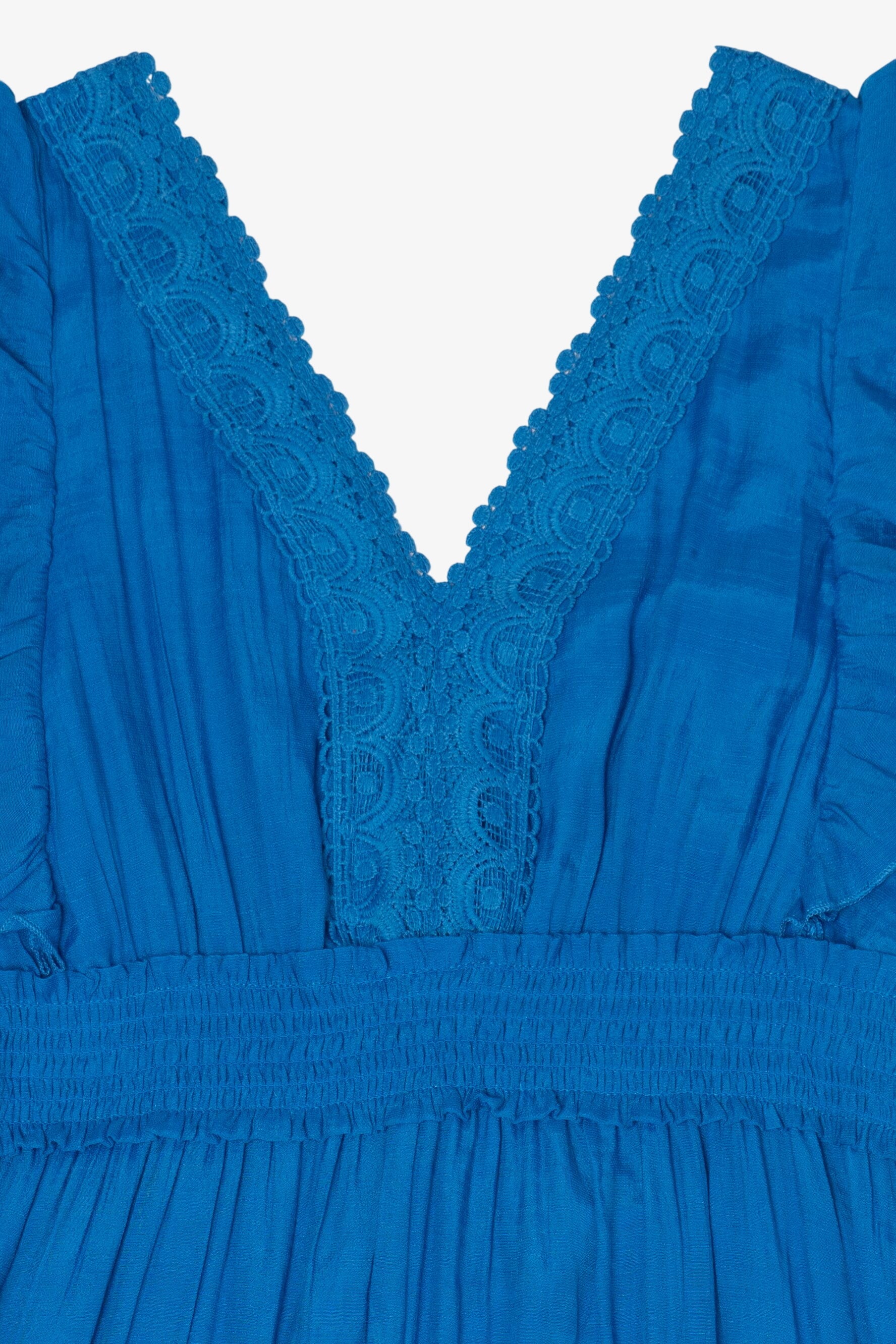 Vintage Blue Kings Road Ruffle Lace Maxi Dress (1990s)