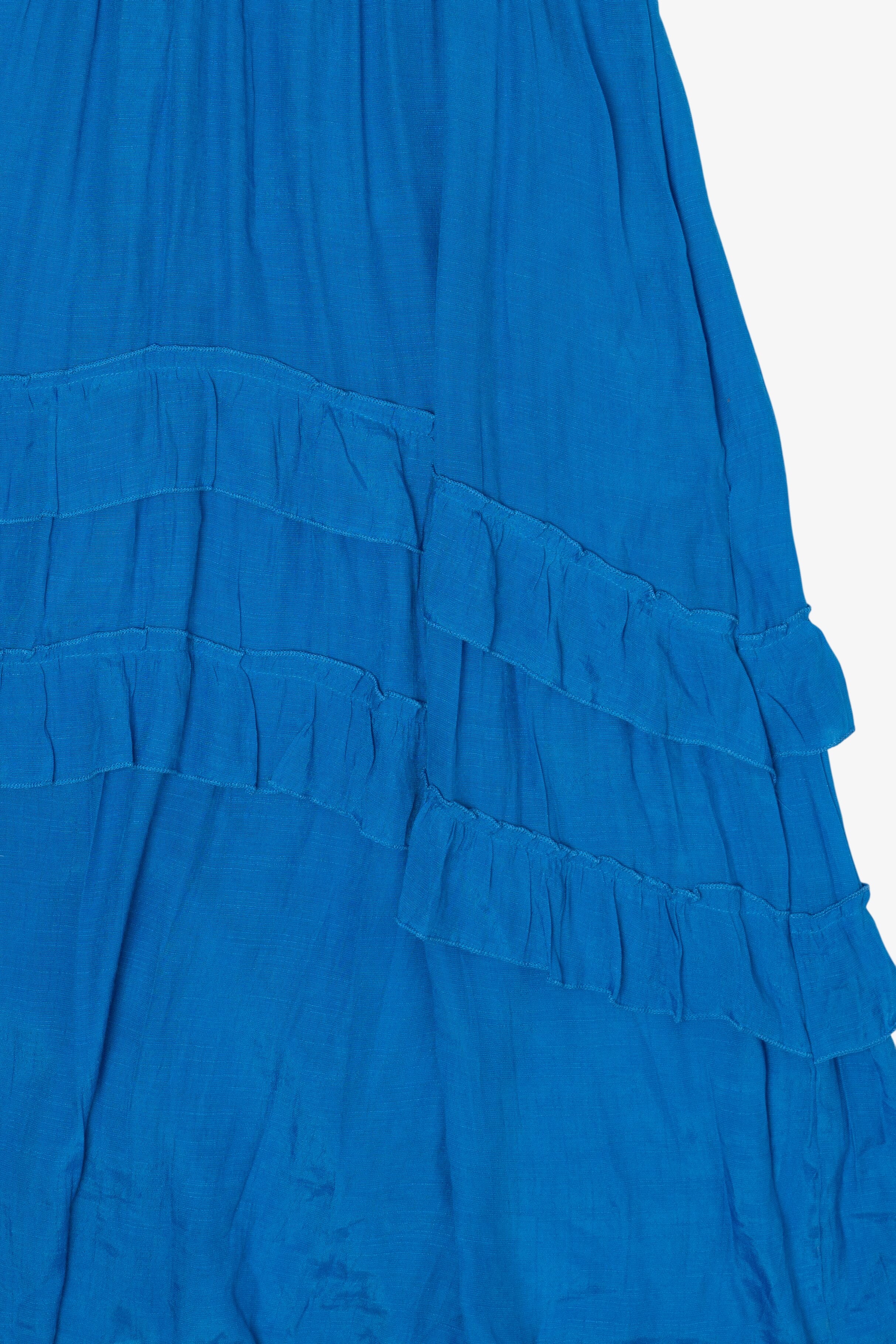 Vintage Blue Kings Road Ruffle Lace Maxi Dress (1990s)