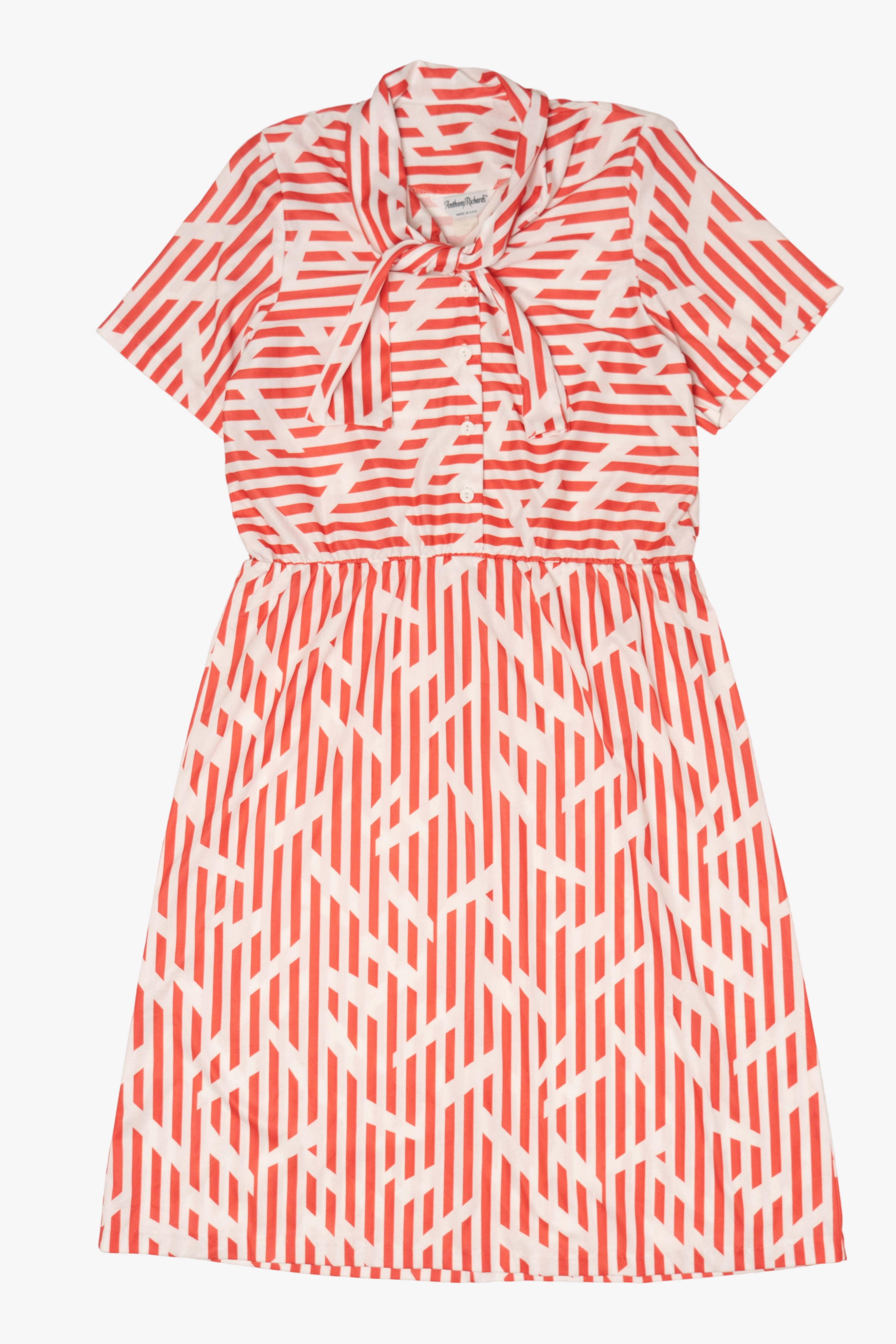 Vintage Red And White Striped Anthony Richards Pussy Bow Dress (1980s)