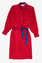 Vintage Red Schrader Contrast Blue Belt Shirt Dress (1980s)