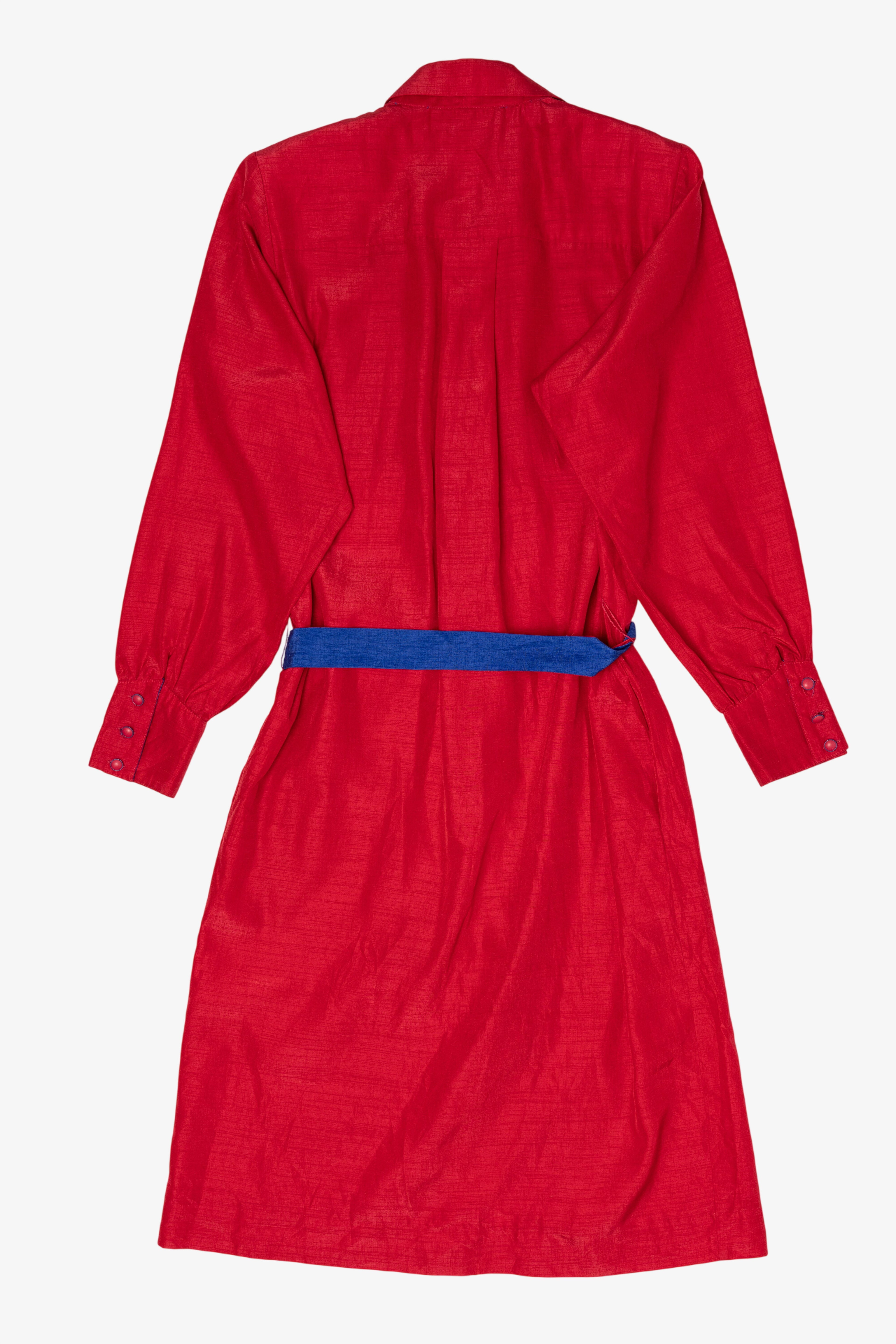 Vintage Red Schrader Contrast Blue Belt Shirt Dress (1980s)
