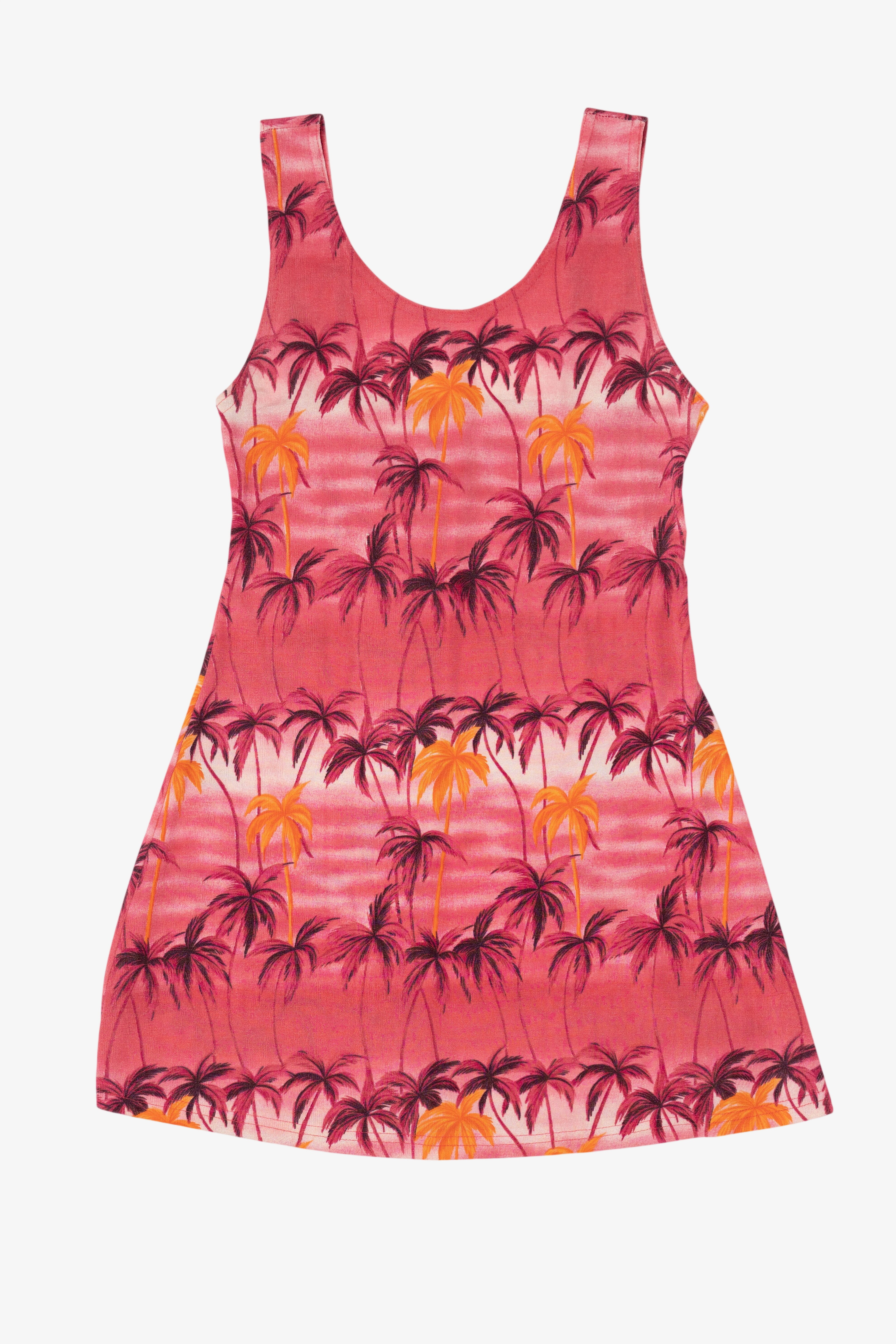 Vintage Pink Tropical Palm Tree Mini Dress (1990s)