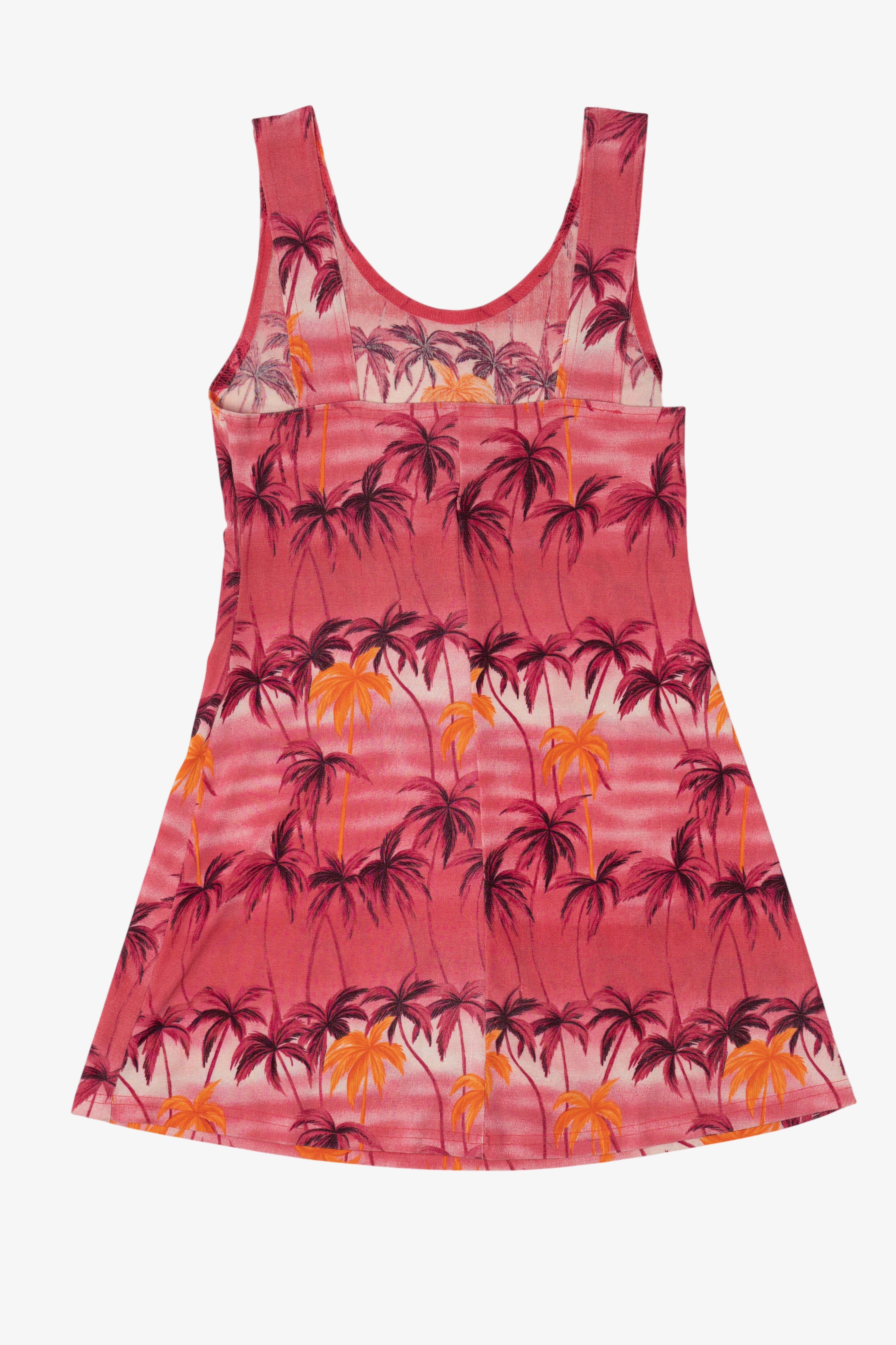 Vintage Pink Tropical Palm Tree Mini Dress (1990s)