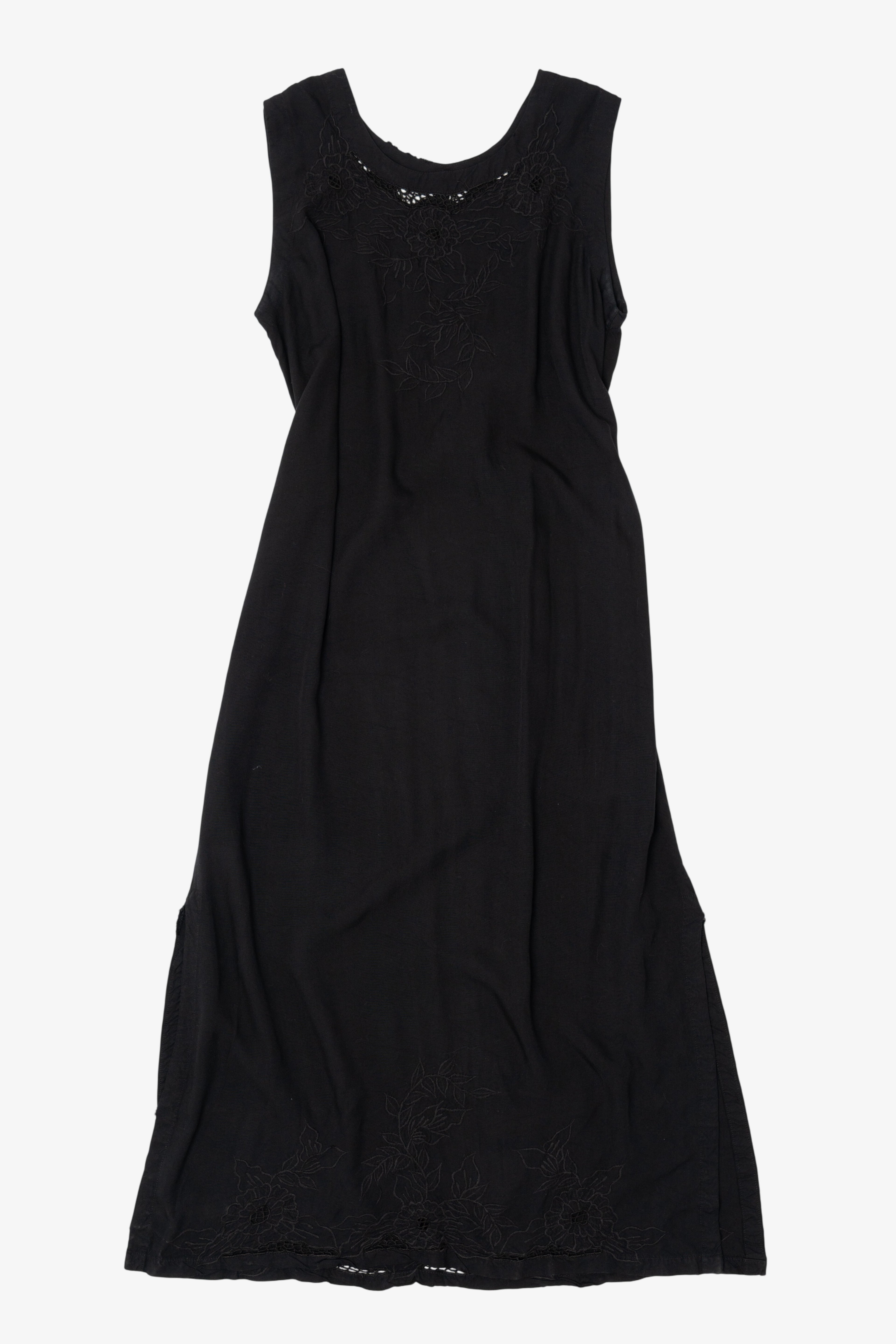 Vintage Black Embroidered Lace Sleeveless Dress (1990s)