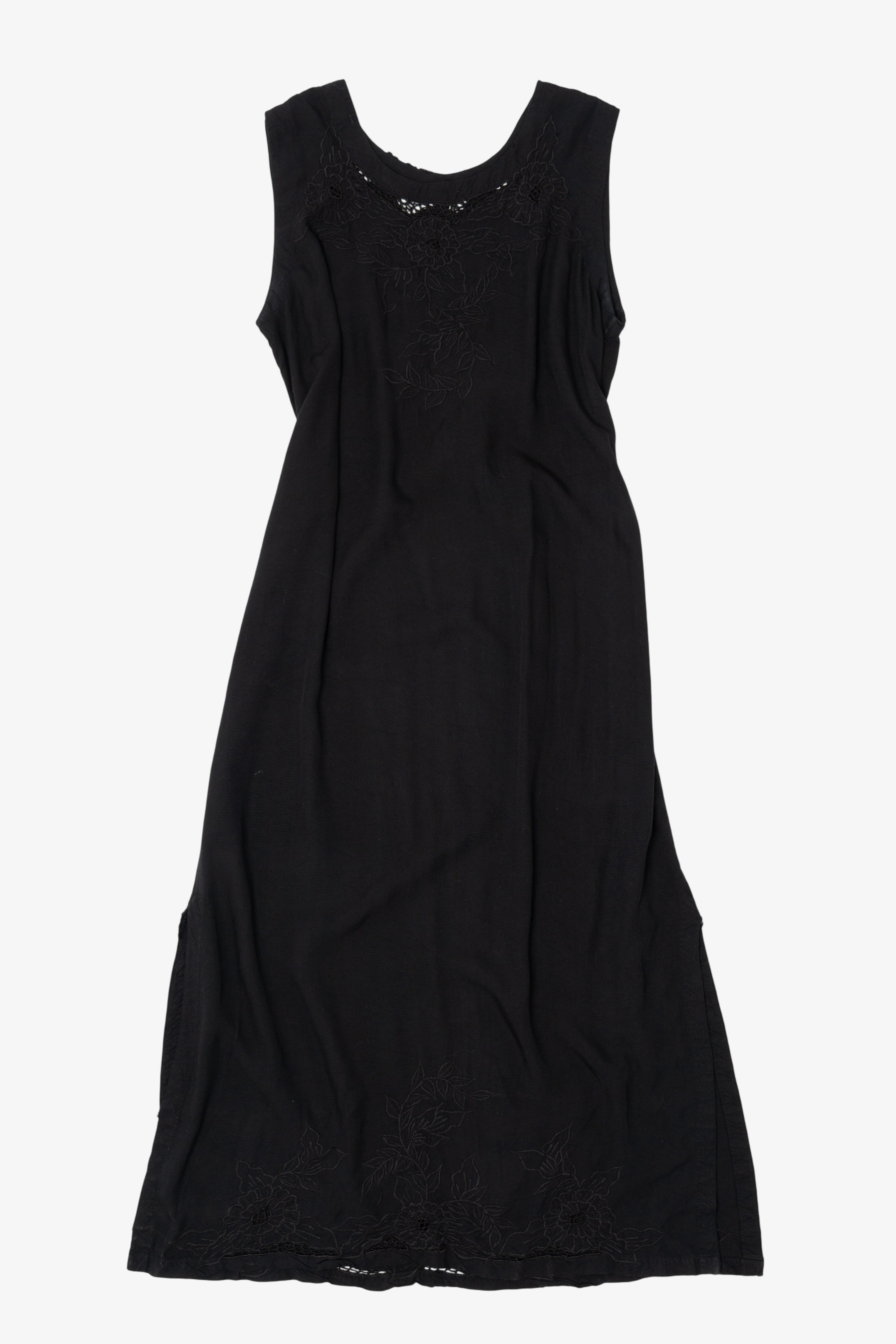 Vintage Black Embroidered Lace Sleeveless Dress (1990s)