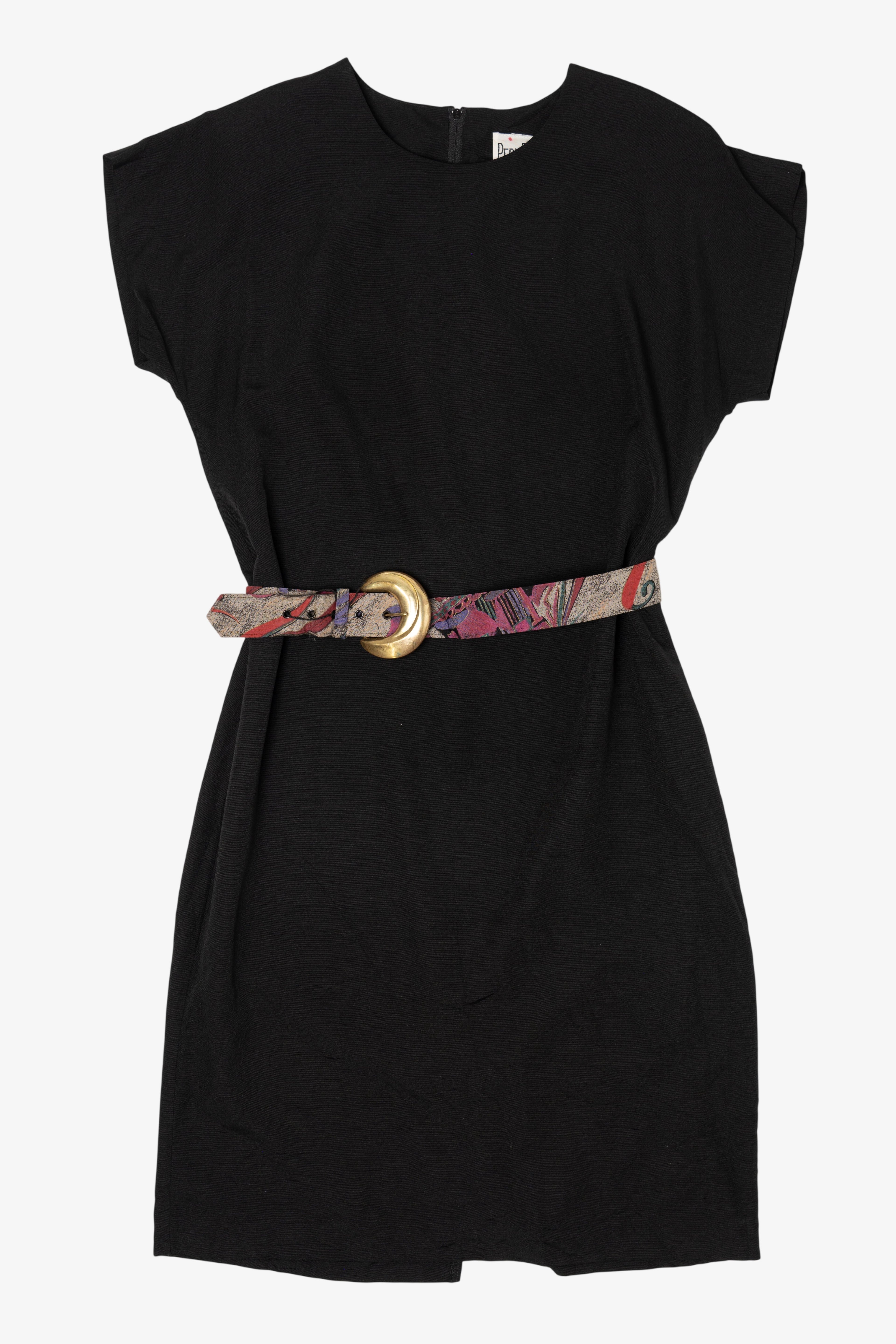 Vintage Black Peri Petites Belt Midi Dress (1980s)
