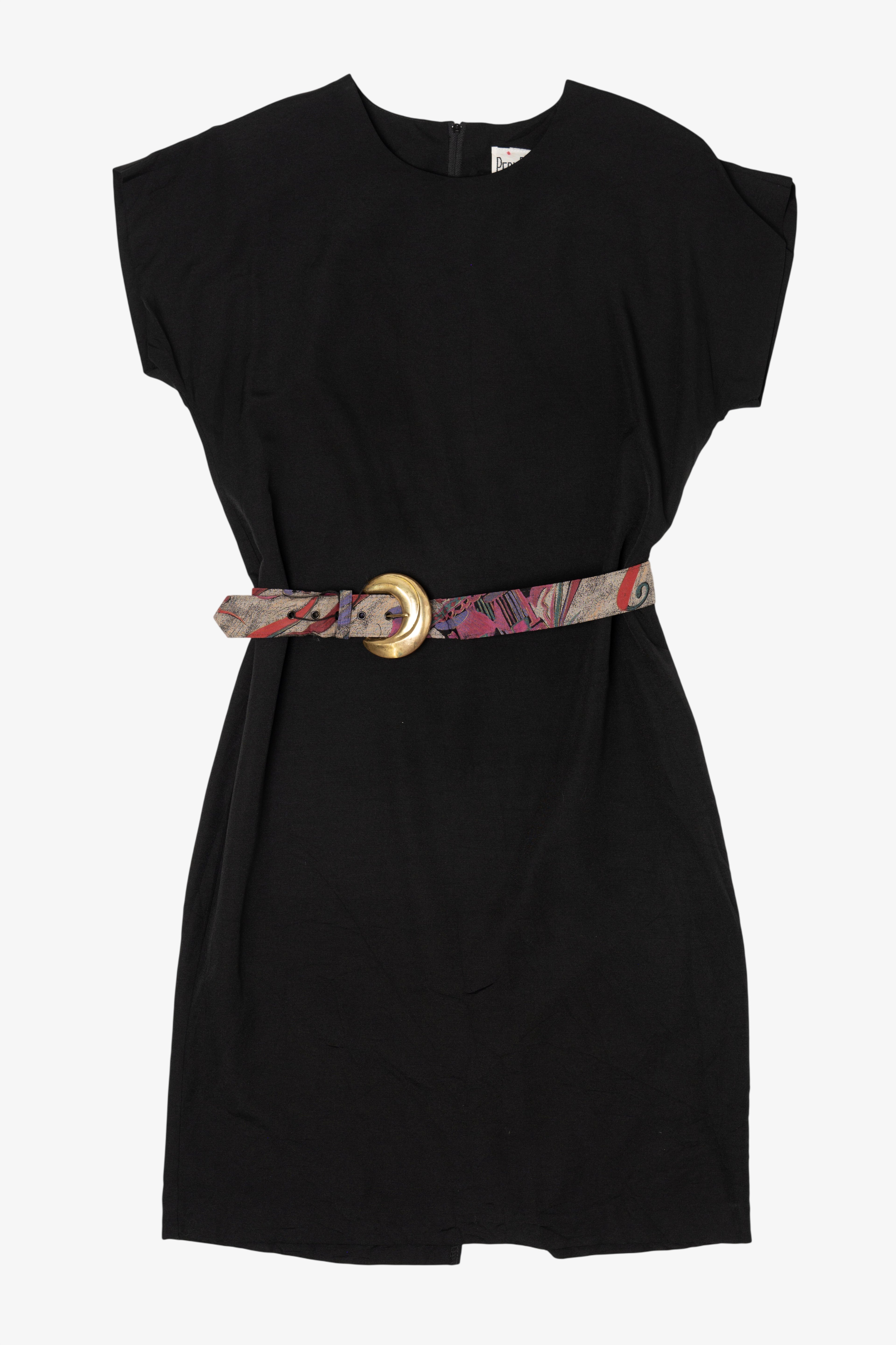 Vintage Black Peri Petites Belt Midi Dress (1980s)