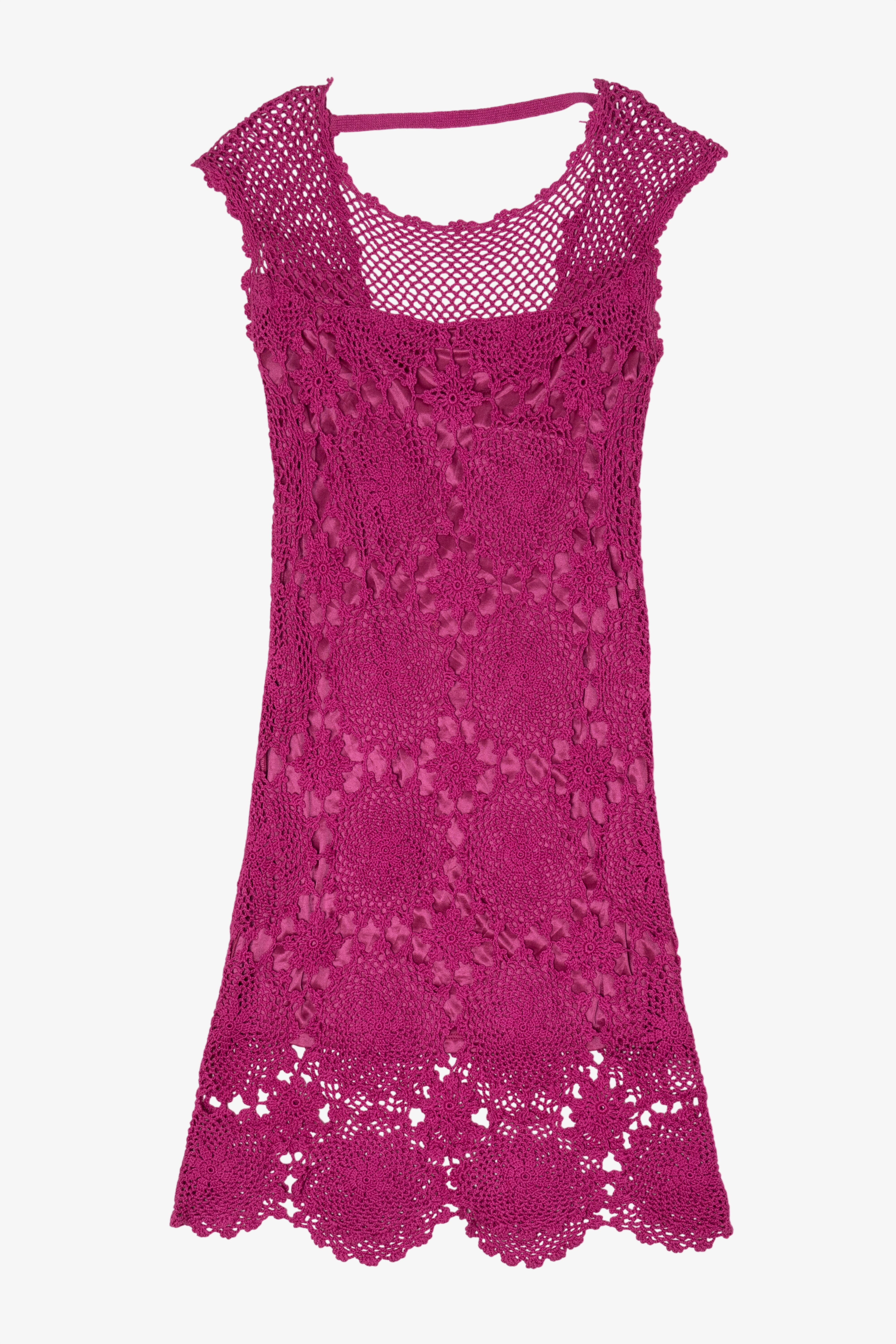 Vintage Pink Trina Turk Crochet Lace Dress (2000s)