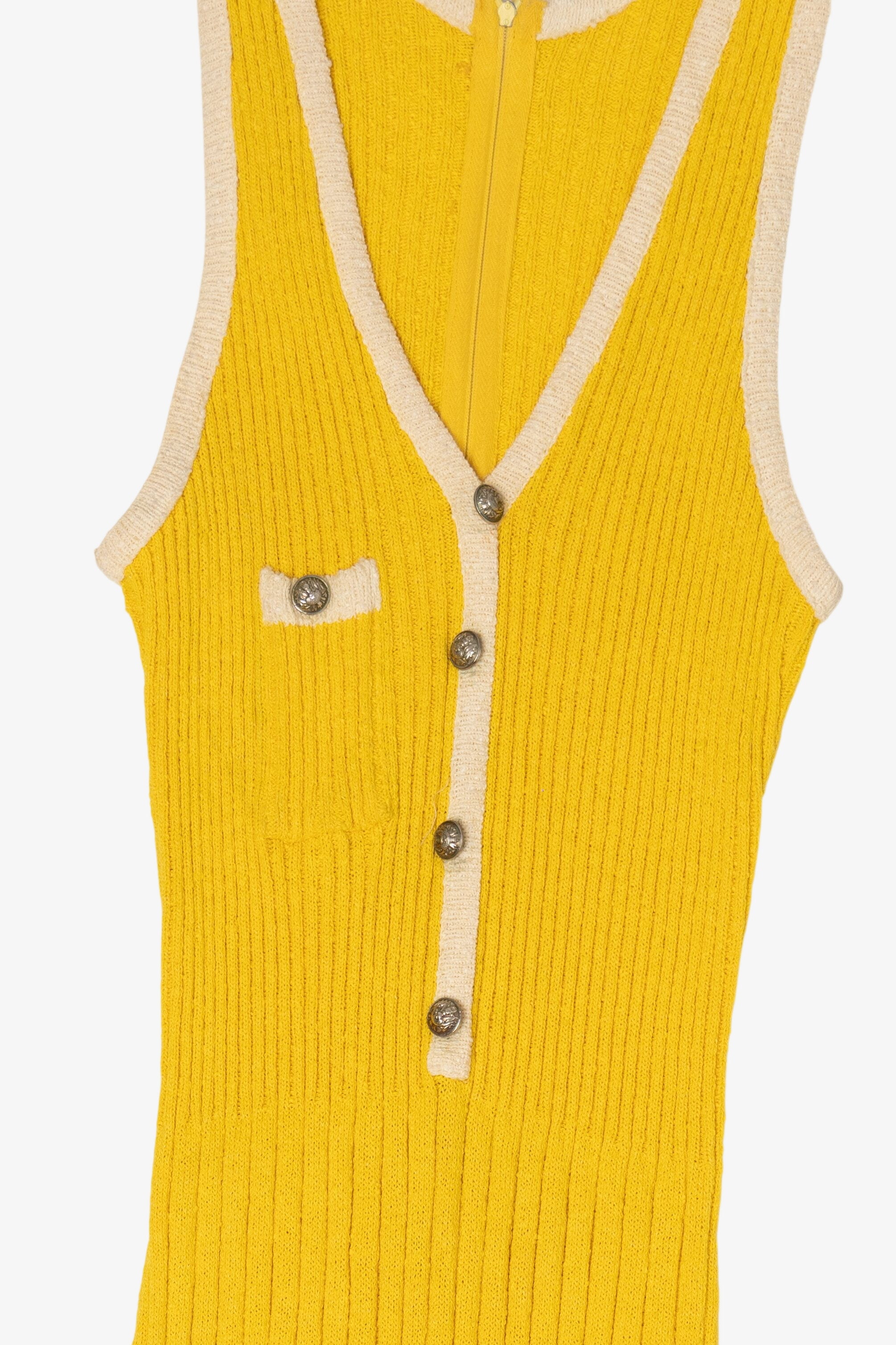 Vintage Yellow Ribbed Knit Maxi Sweater Dress (1990s)