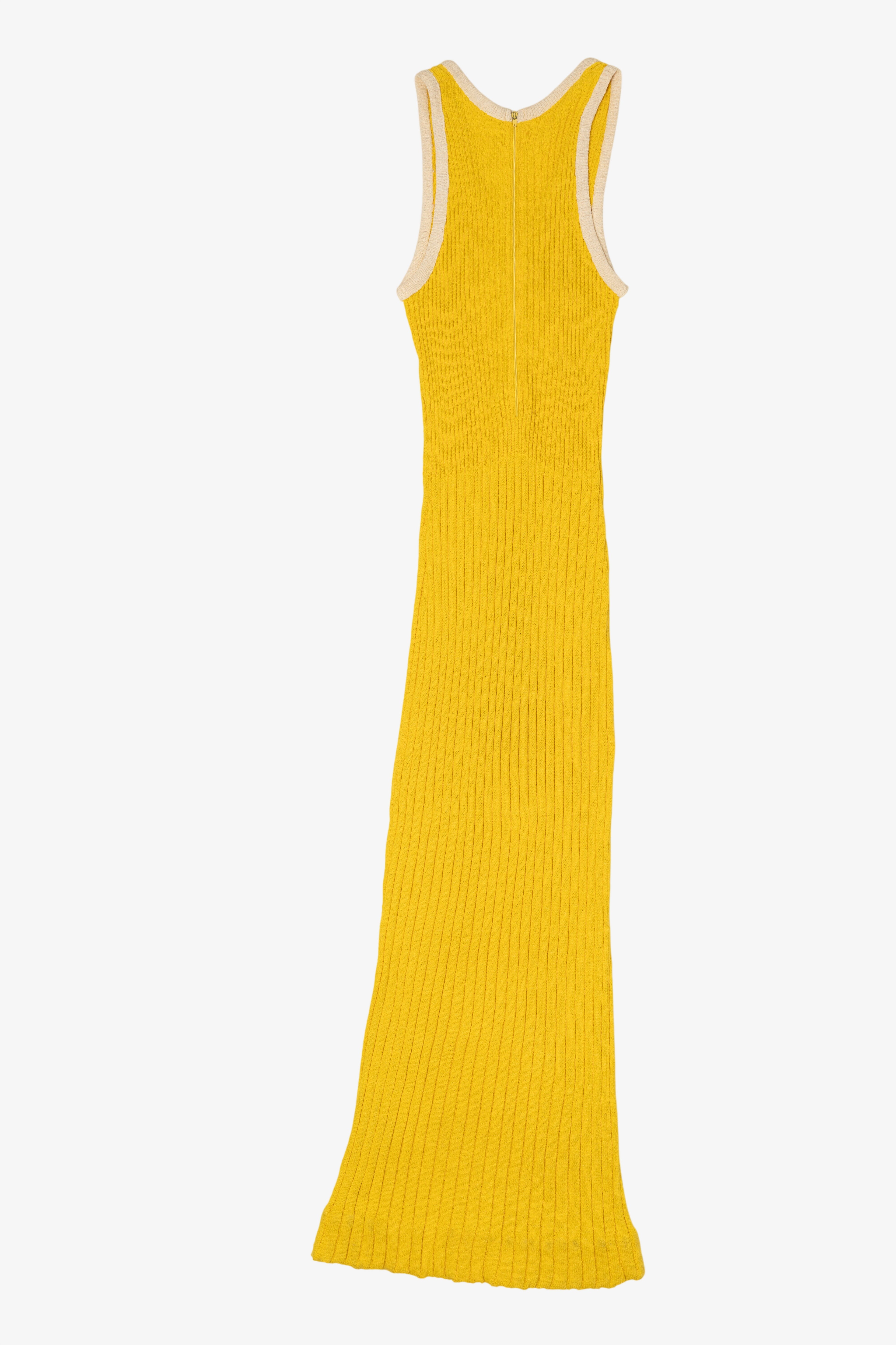 Vintage Yellow Ribbed Knit Maxi Sweater Dress (1990s)