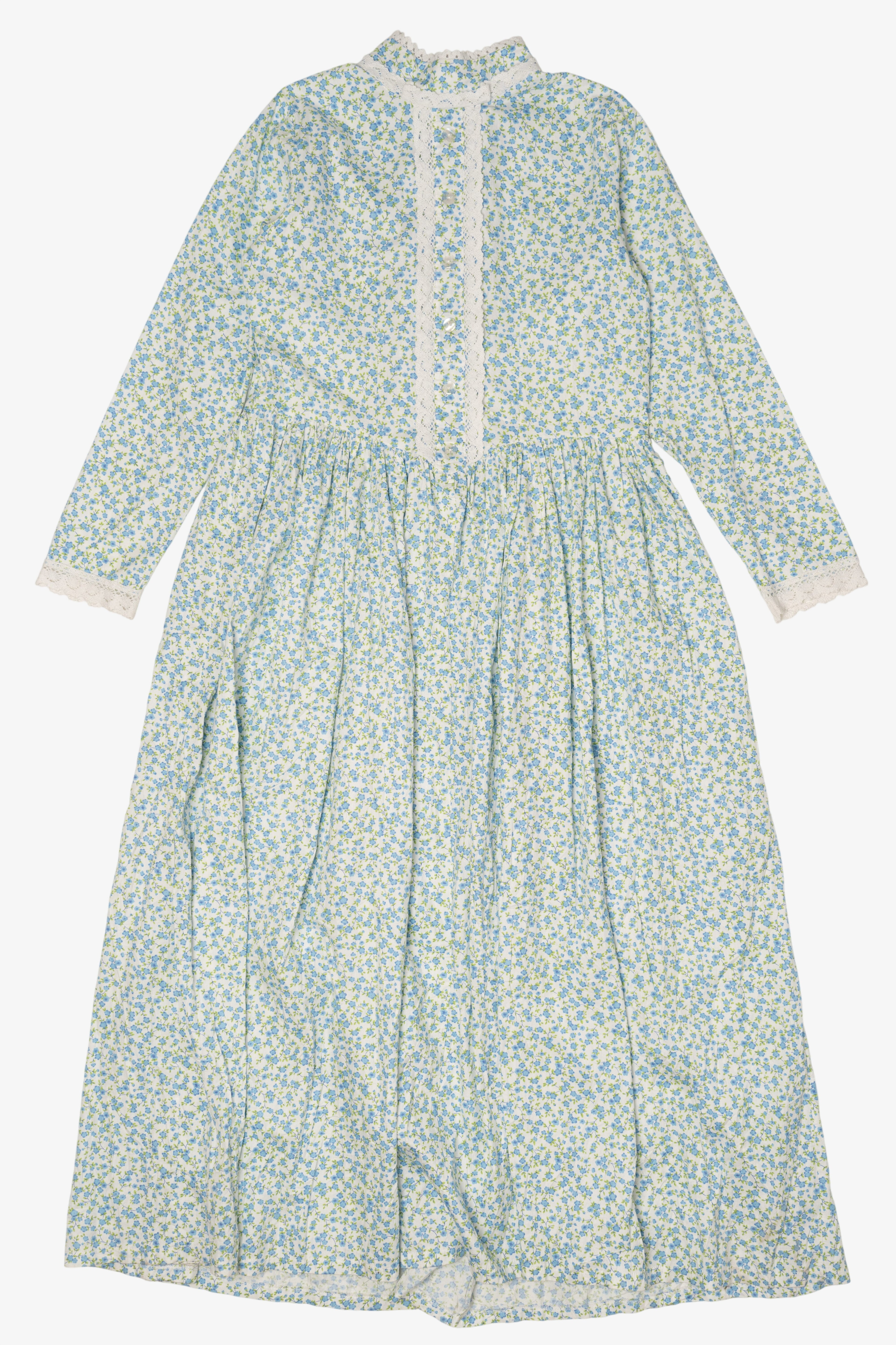 Vintage Light Blue Floral Lace Pioneer Dress (1980s)