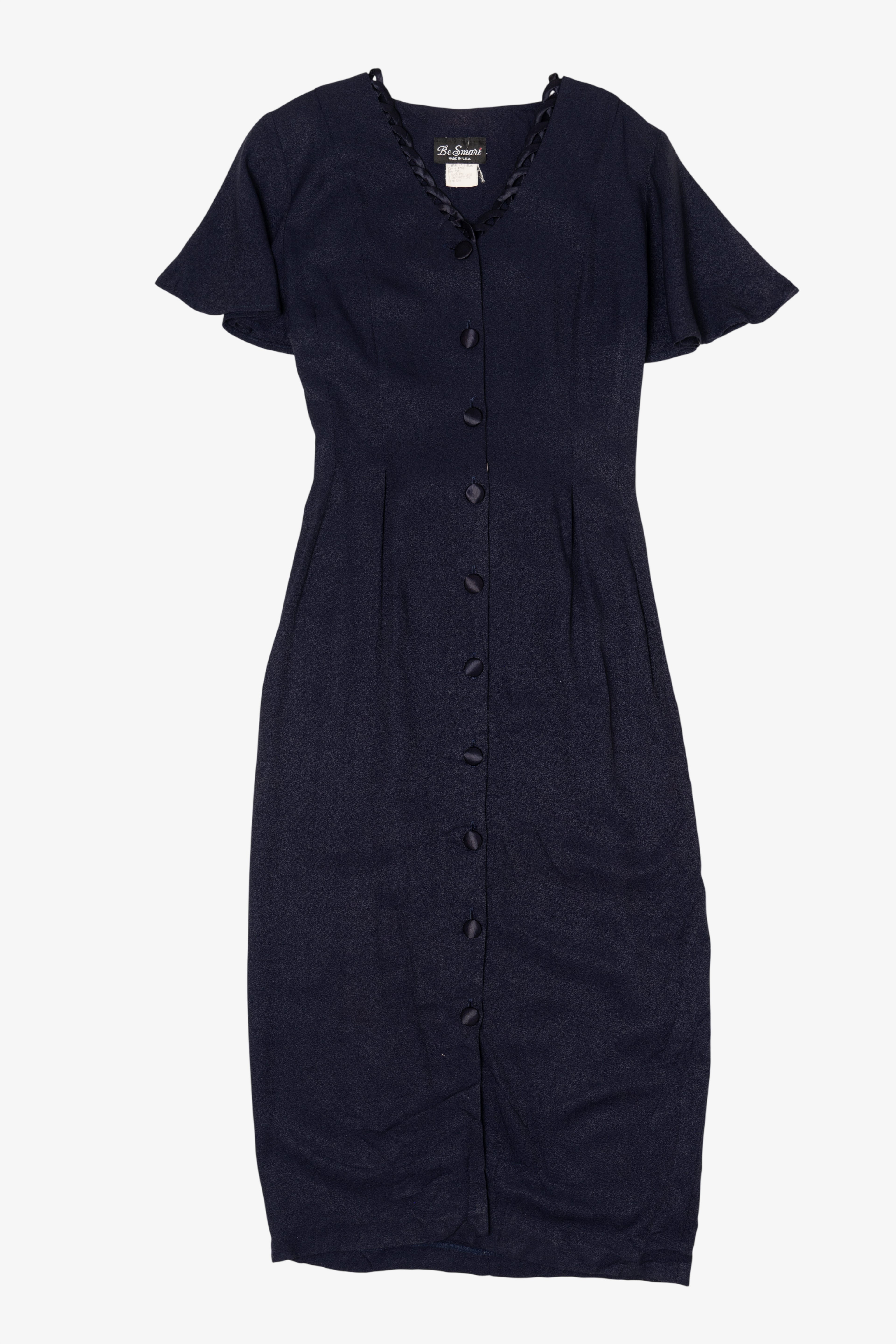 Vintage Navy Blue Be Smart Button Down Midi Dress (1980s)