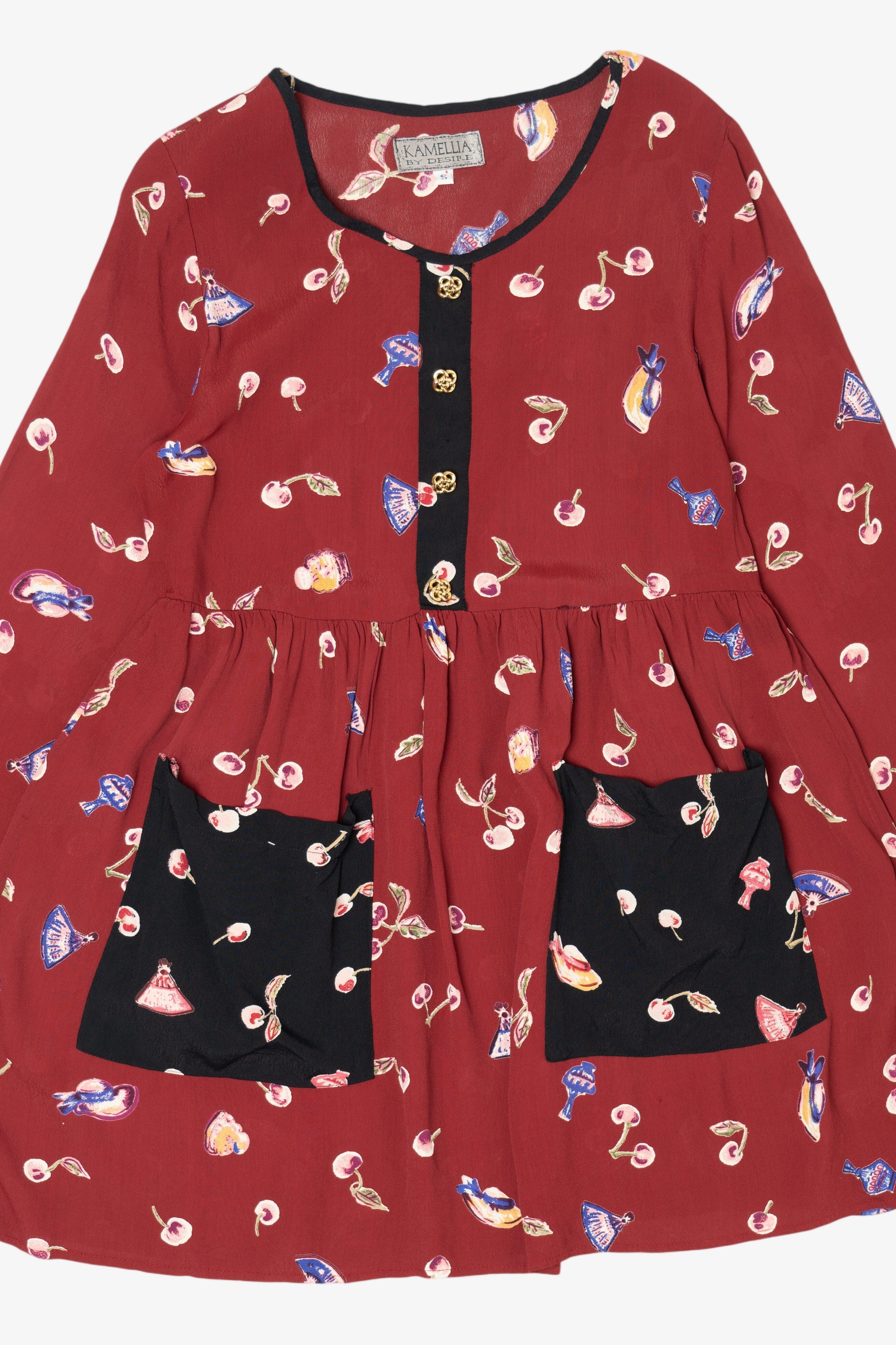 Vintage Red Kamellia Cherries Pocket Mini Dress (1990s)