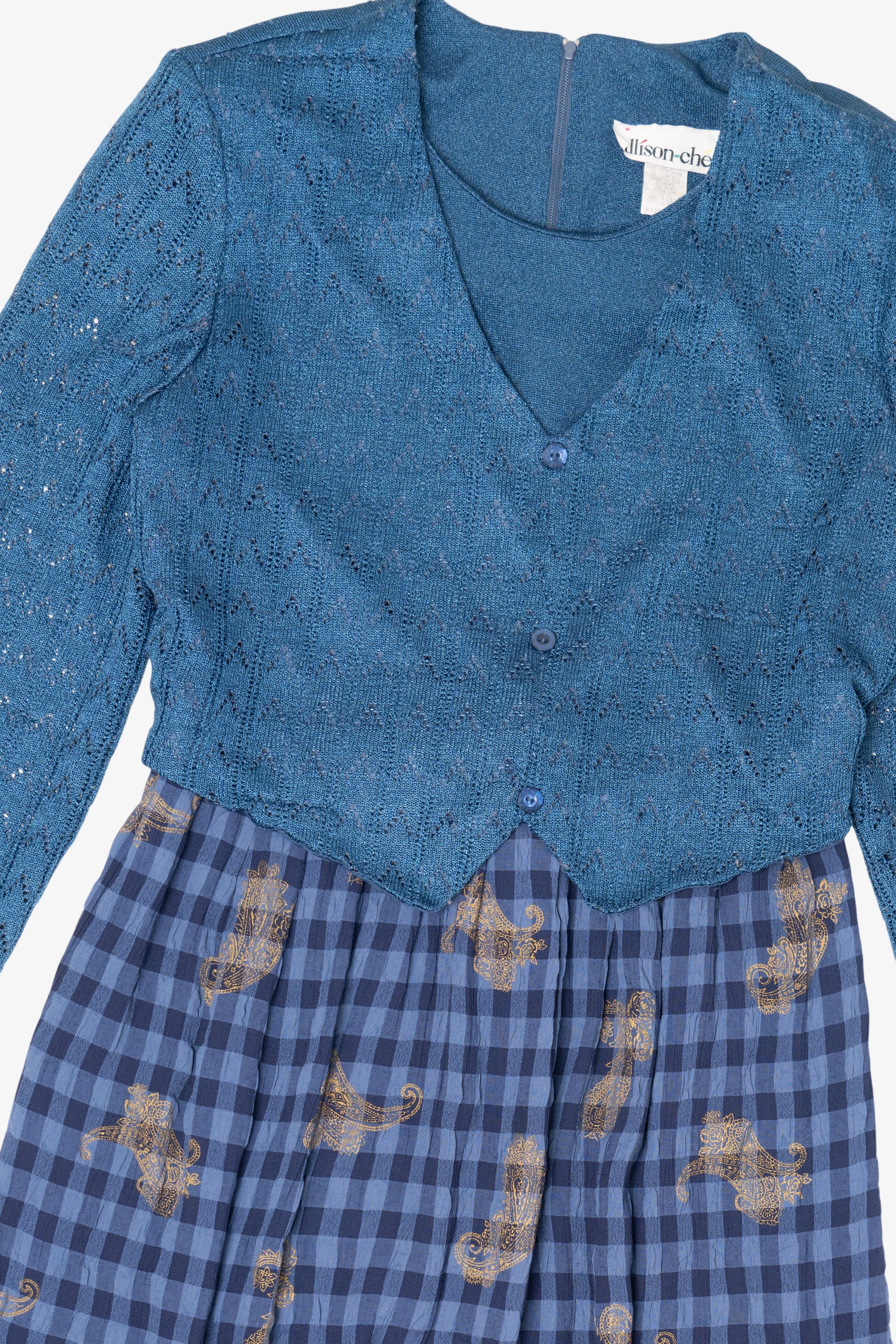 Vintage Blue Allison-Che Knit Vest And Gingham Plaid Skirt (1980s)