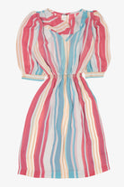 Vintage Pink And Blue Striped Puffy Sleeved Dress (1980s)
