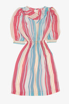 Vintage Pink And Blue Striped Puffy Sleeved Dress (1980s)