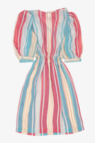 Vintage Pink And Blue Striped Puffy Sleeved Dress (1980s)